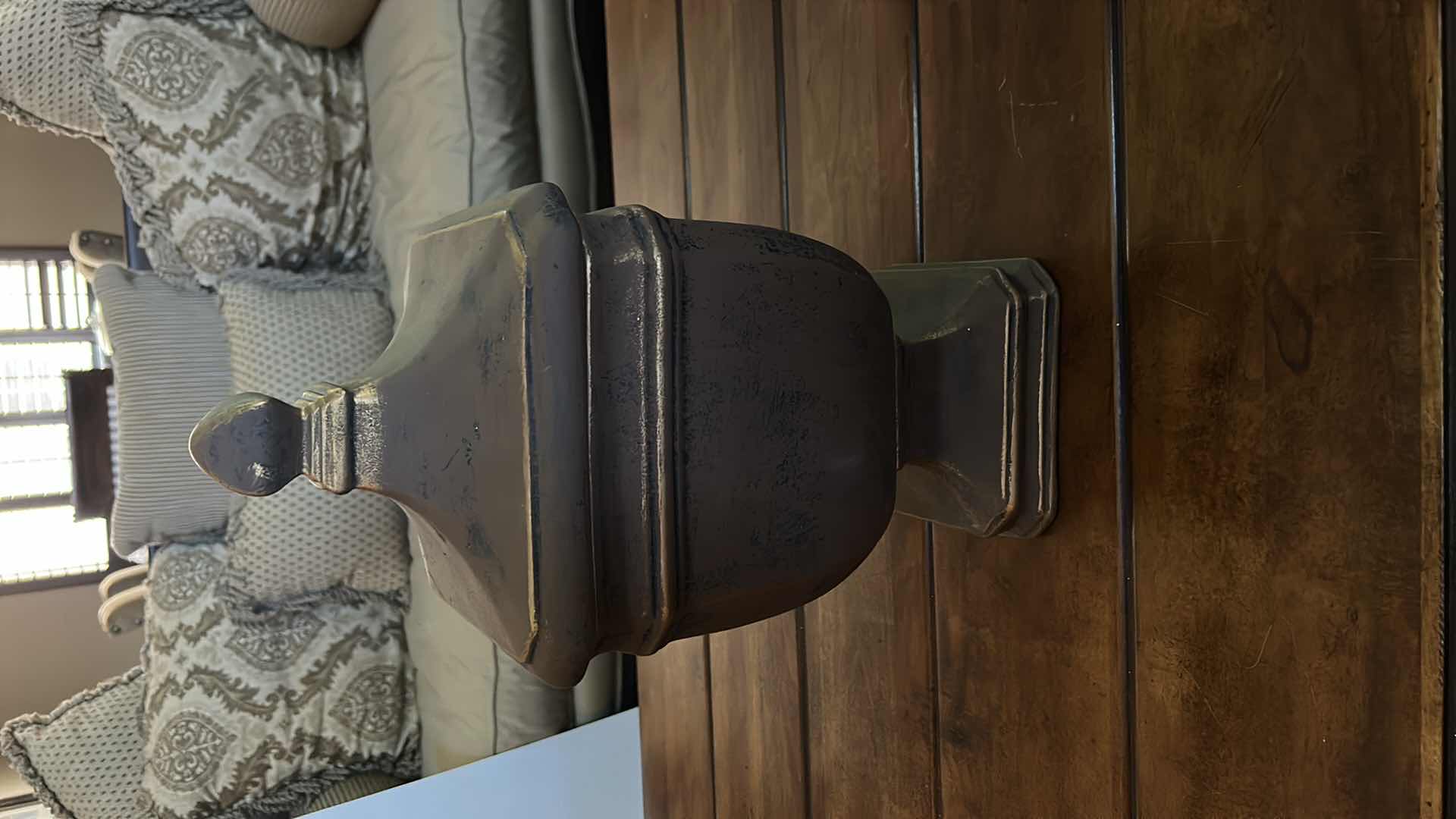 Photo 1 of HOME DECOR - HEAVY AGED CERAMIC VESSEL WITH LID H18" 