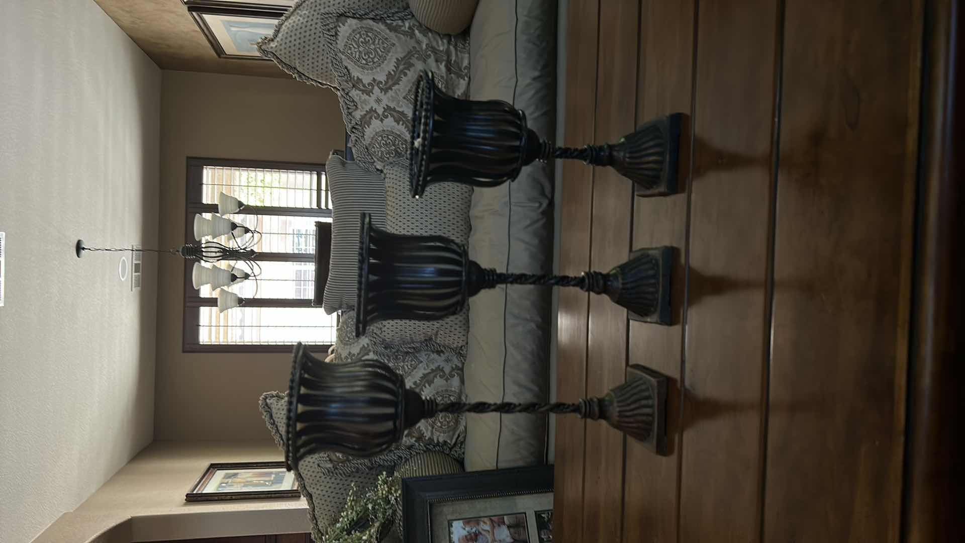 Photo 1 of 3 METAL GRADUATED CANDLE HOLDERS WITH CANDLES (TALLEST 16 1/2")
