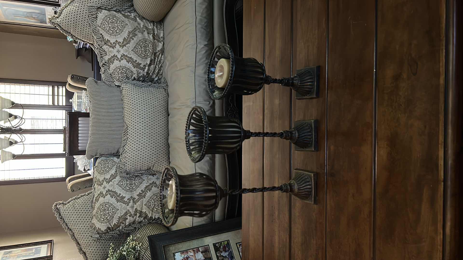 Photo 1 of 3 METAL GRADUATED CANDLE HOLDERS WITH CANDLES (TALLEST 16 1/2")