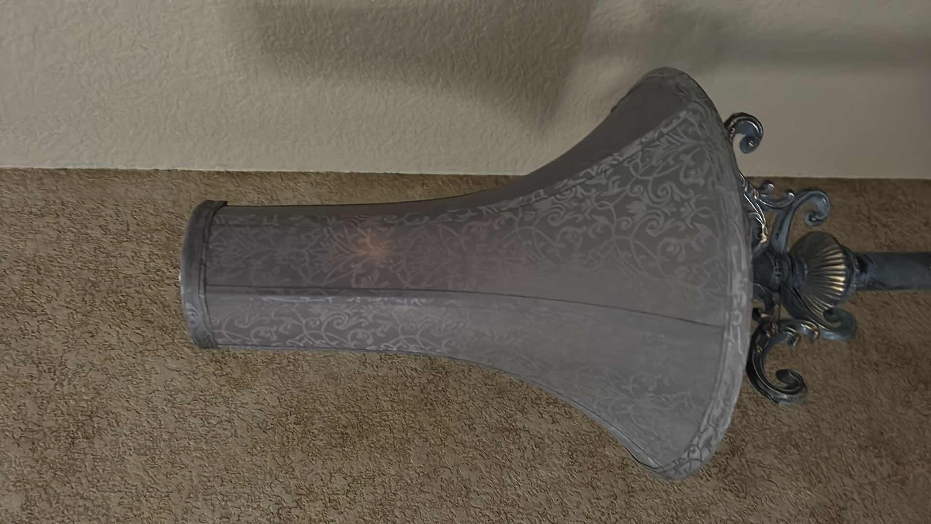 Photo 1 of AGED METAL FLOOR LAMP WITH NARROW FABRIC SHADE H70"