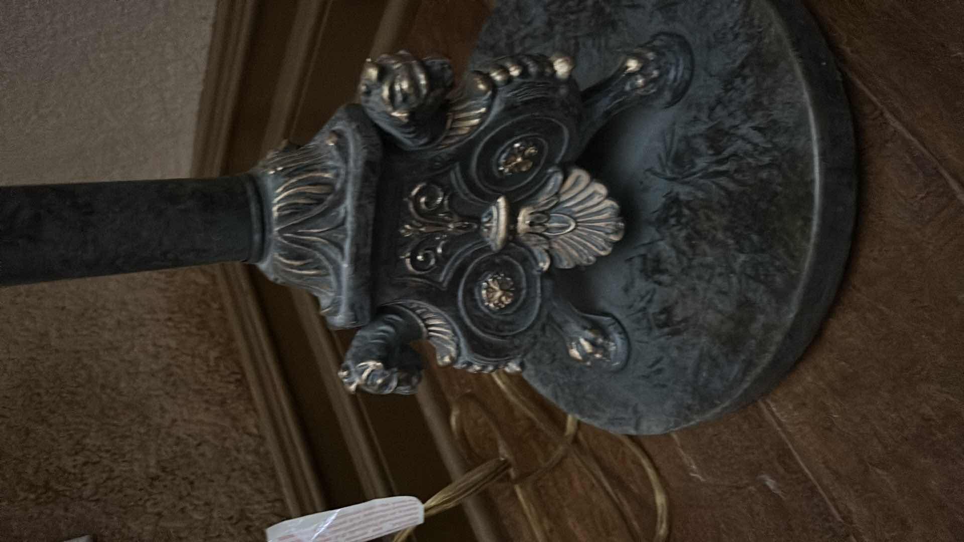 Photo 1 of AGED METAL FLOOR LAMP WITH NARROW FABRIC SHADE H70"