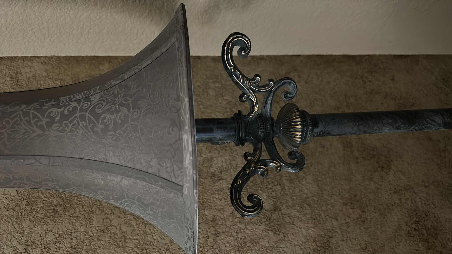 Photo 1 of AGED METAL FLOOR LAMP WITH NARROW FABRIC SHADE H70"
