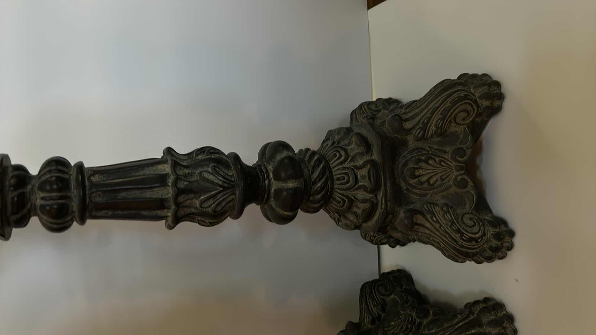 Photo 1 of HOME DECOR 2 -ORNATE CERAMIC AGED CANDLE HOLDERS (HEIGHT WITH CANDLE 26 1/2")