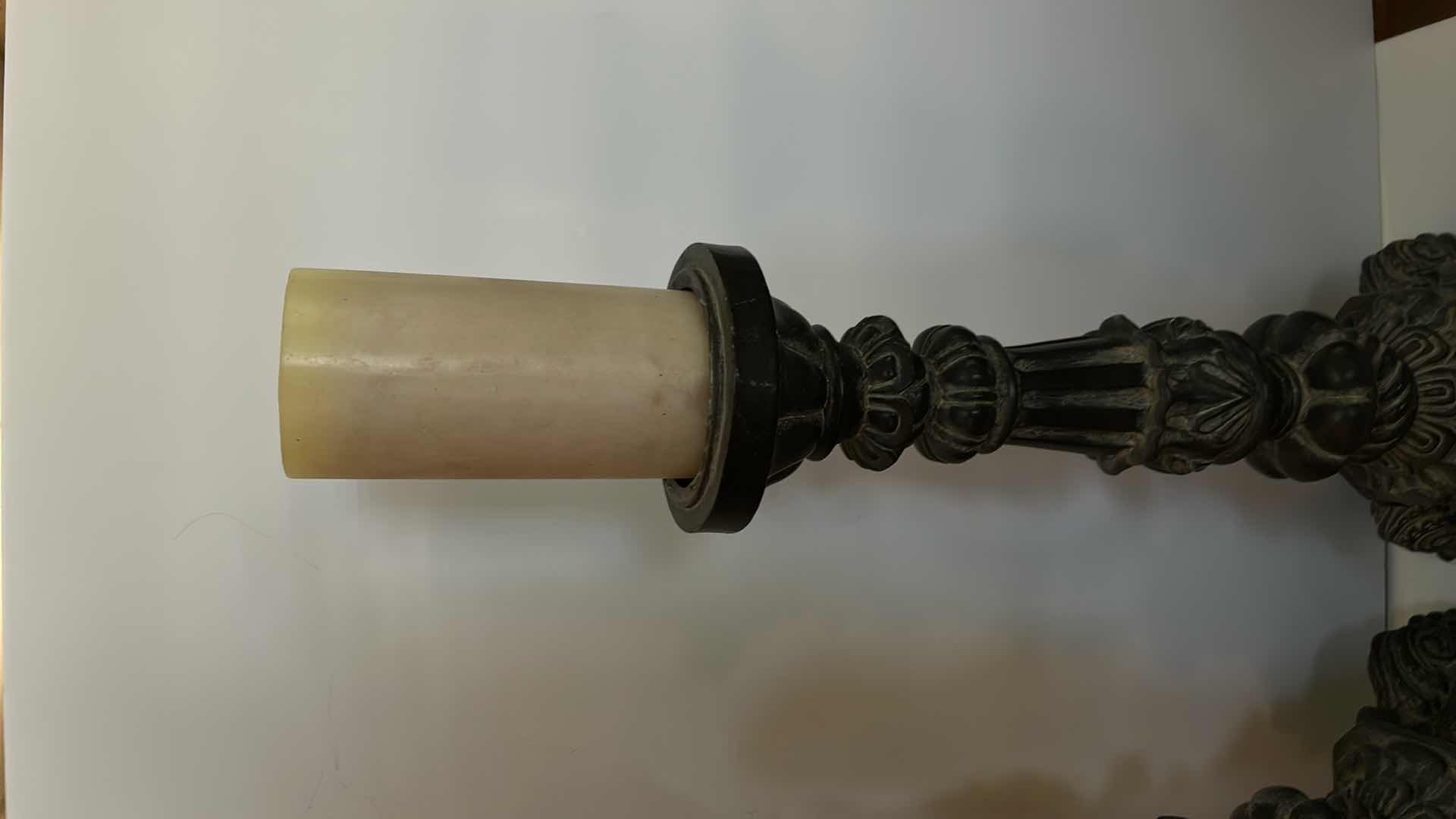 Photo 1 of HOME DECOR 2 -ORNATE CERAMIC AGED CANDLE HOLDERS (HEIGHT WITH CANDLE 26 1/2")