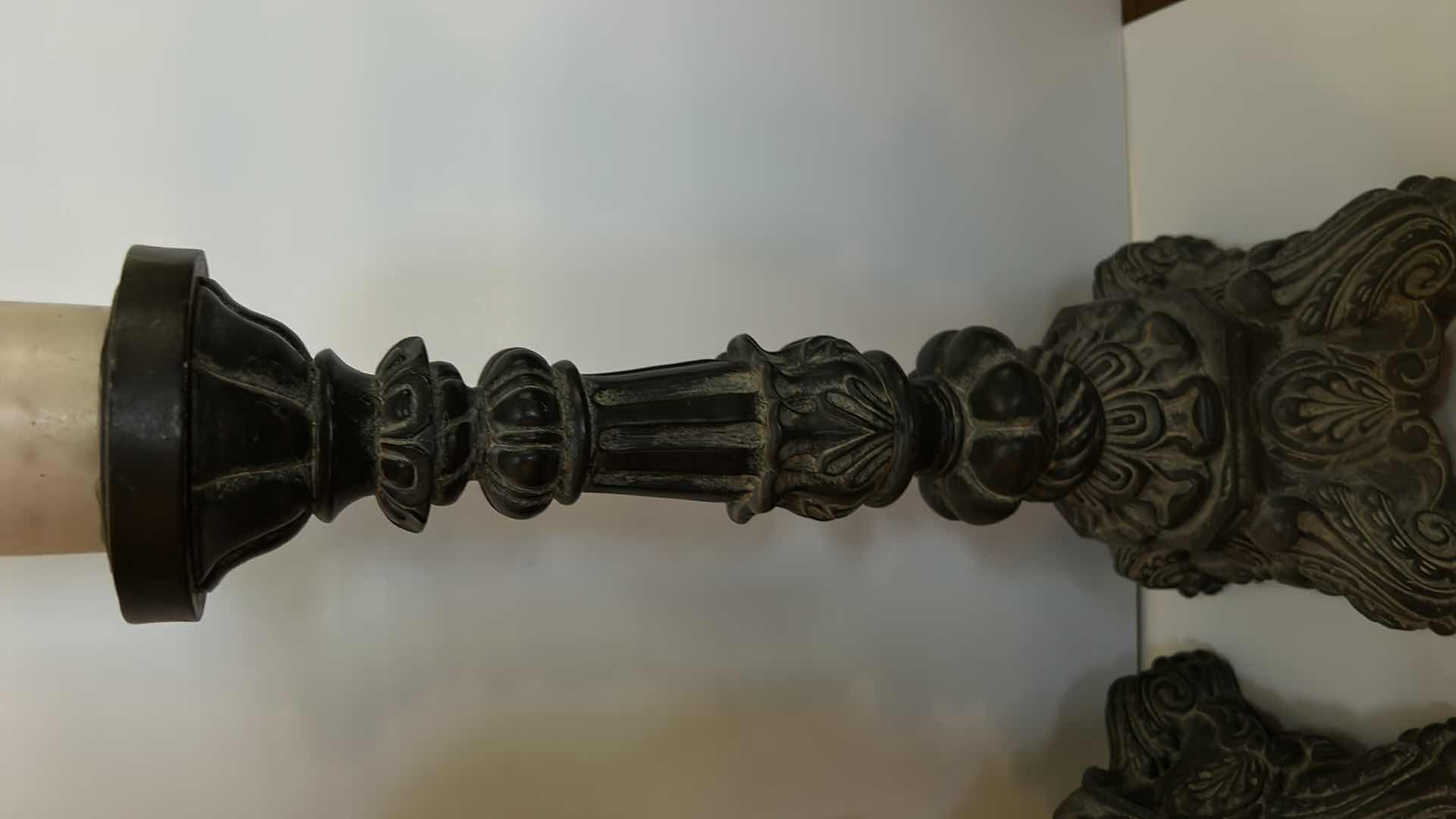 Photo 1 of HOME DECOR 2 -ORNATE CERAMIC AGED CANDLE HOLDERS (HEIGHT WITH CANDLE 26 1/2")