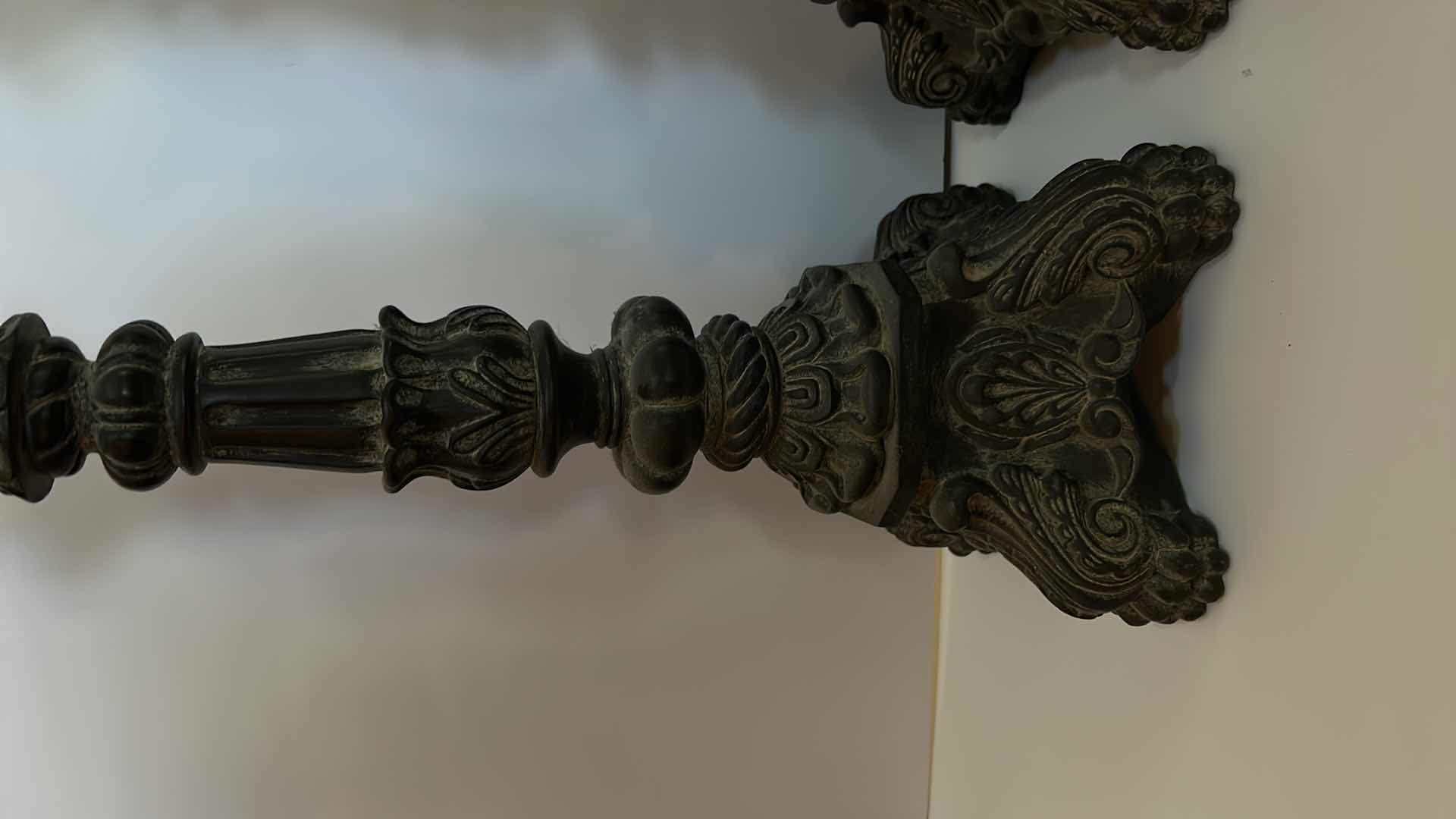 Photo 1 of HOME DECOR 2 -ORNATE CERAMIC AGED CANDLE HOLDERS (HEIGHT WITH CANDLE 26 1/2")