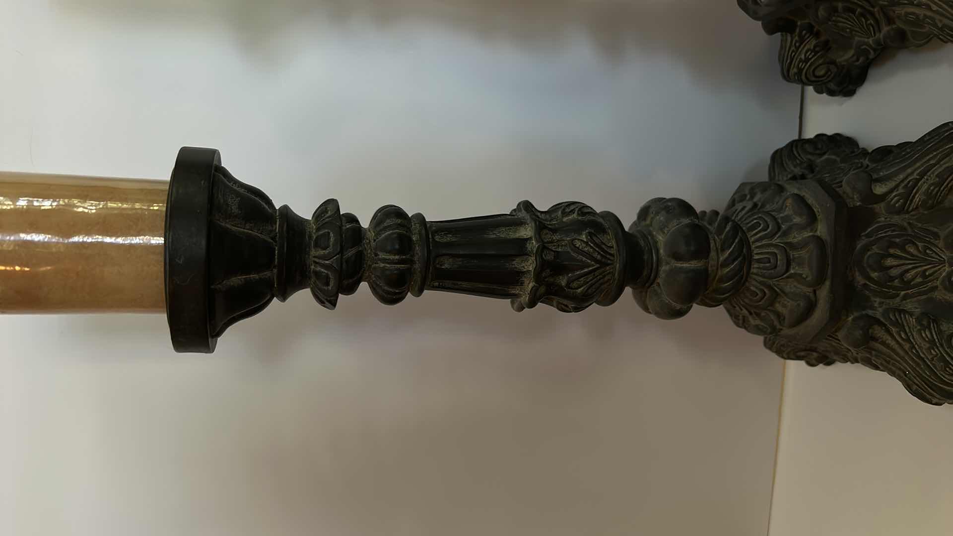 Photo 1 of HOME DECOR 2 -ORNATE CERAMIC AGED CANDLE HOLDERS (HEIGHT WITH CANDLE 26 1/2")