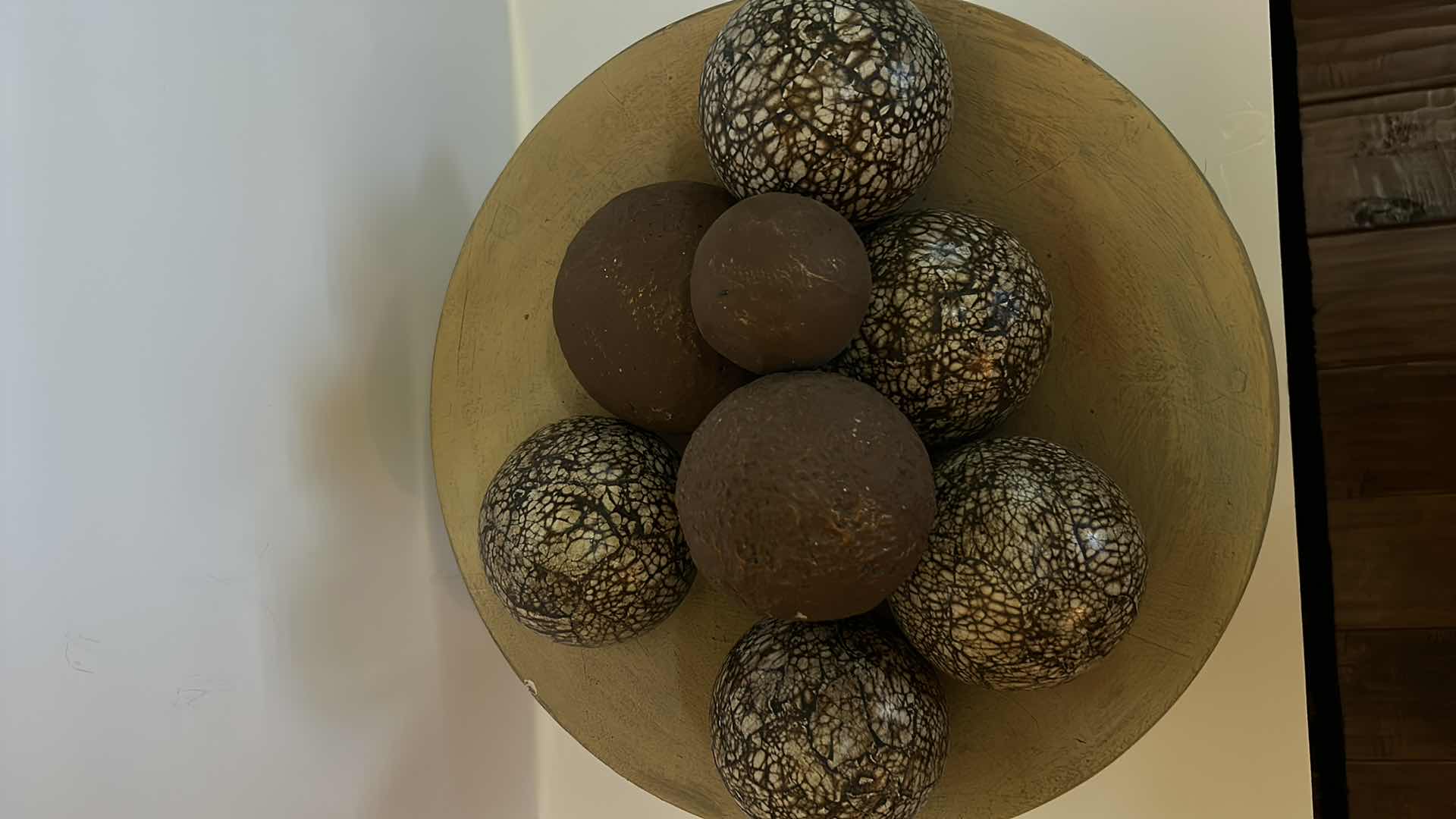 Photo 1 of DECORATIVE FOOTED BOWL WITH LARGE DECORATED ORBS 17" 