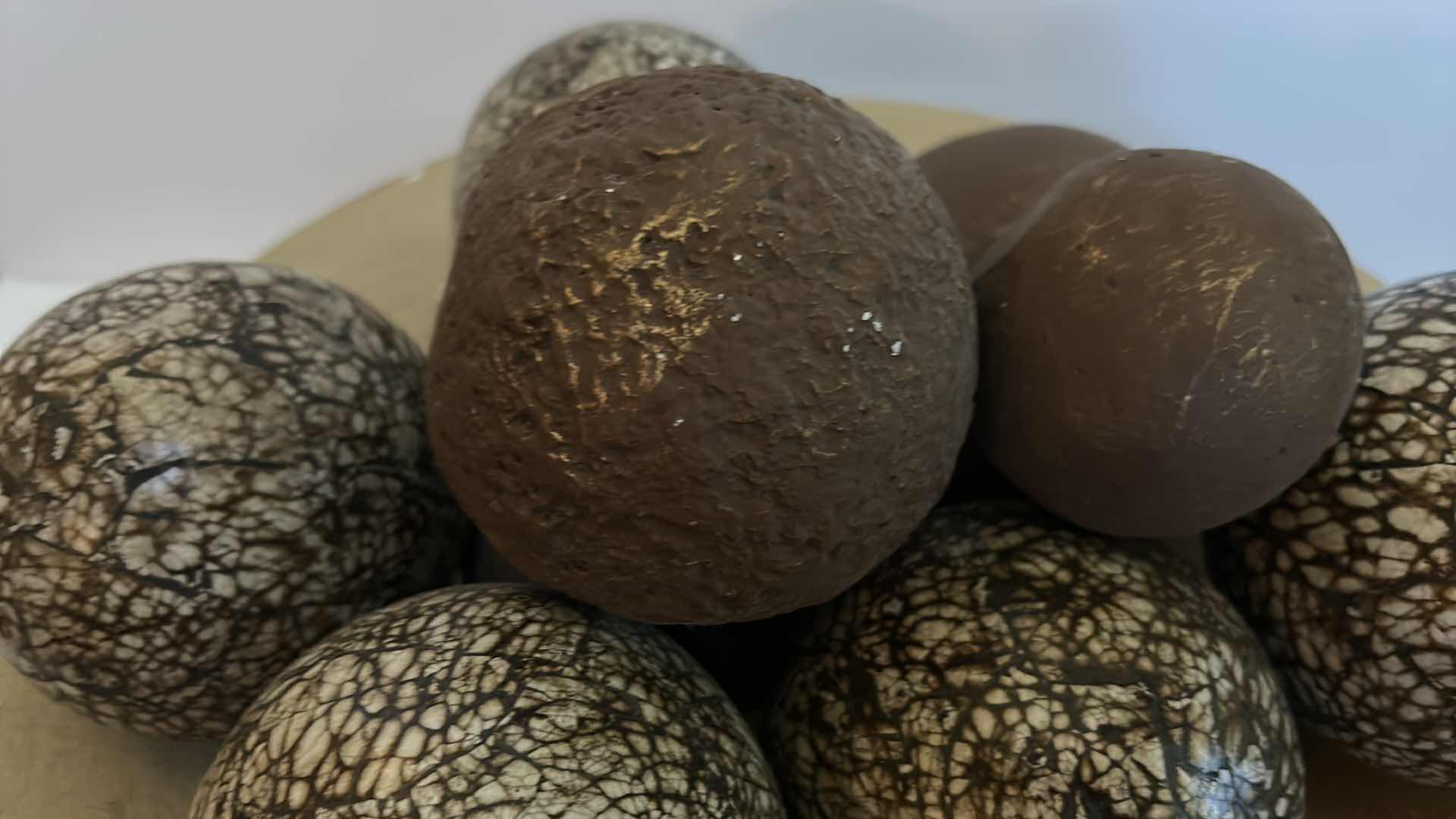 Photo 1 of DECORATIVE FOOTED BOWL WITH LARGE DECORATED ORBS 17" 