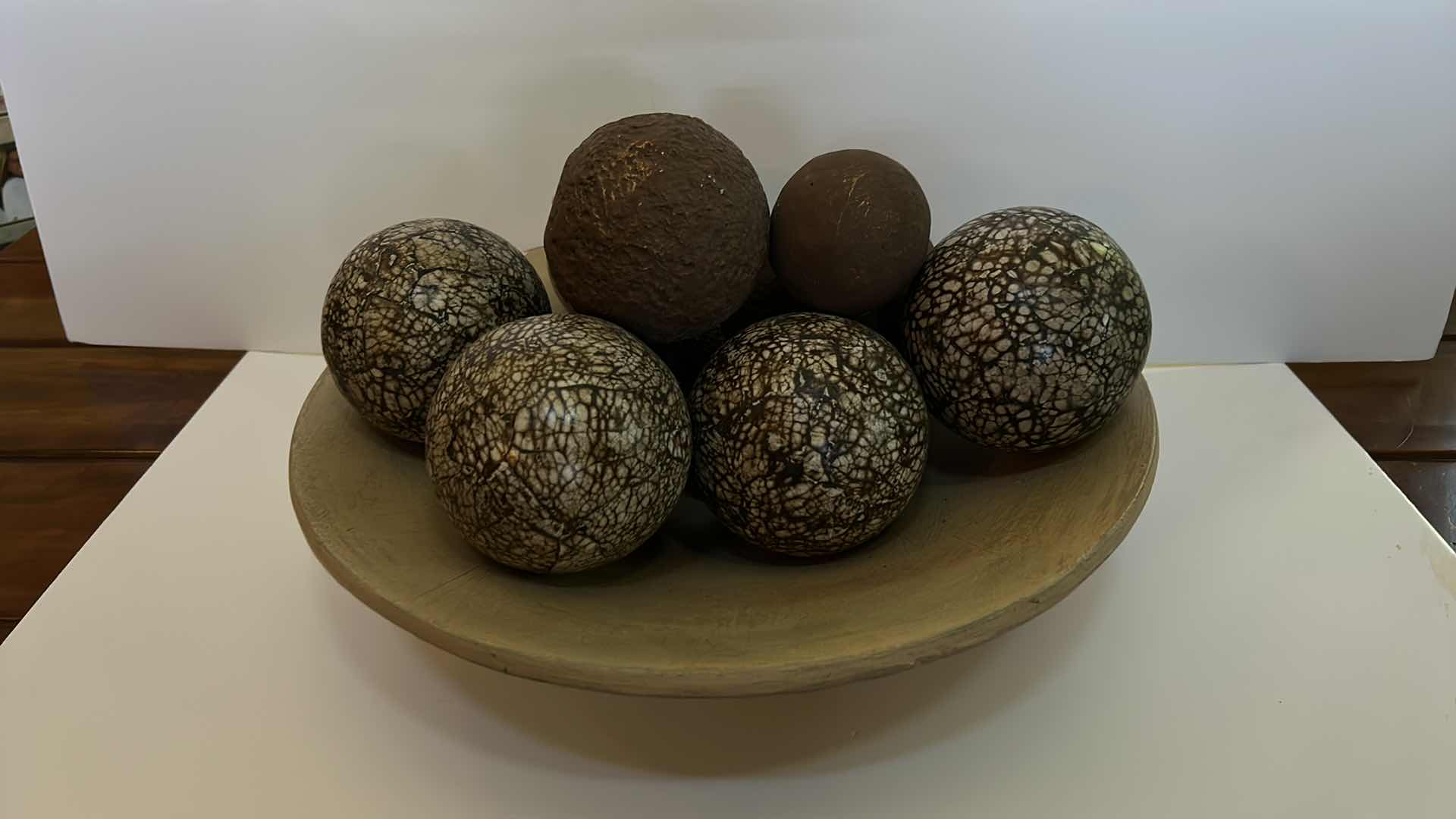 Photo 1 of DECORATIVE FOOTED BOWL WITH LARGE DECORATED ORBS 17" 