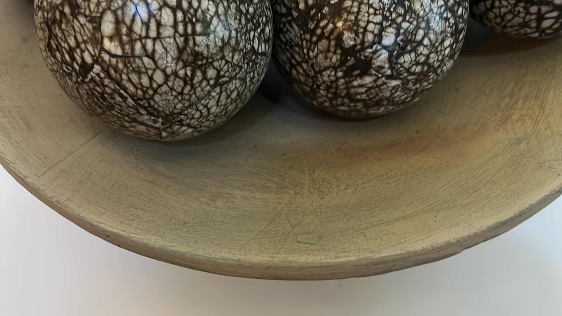 Photo 1 of DECORATIVE FOOTED BOWL WITH LARGE DECORATED ORBS 17" 