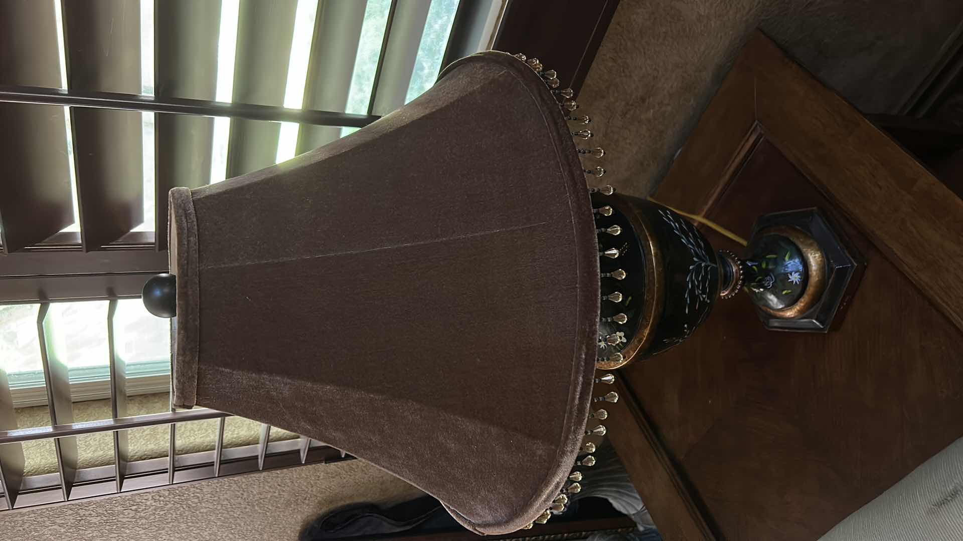 Photo 1 of BLACK AND GOLD TABLE LAMP WITH EMBELISHED FABRIC SHADE H 31"