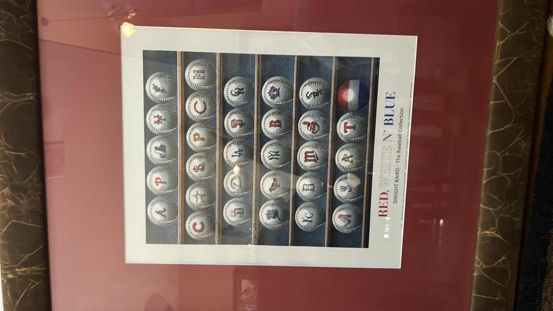 Photo 1 of BASEBALL RED WHITE N BLUE DWIGHT BAIRD FRAMED ART 27 1/2” x 32”