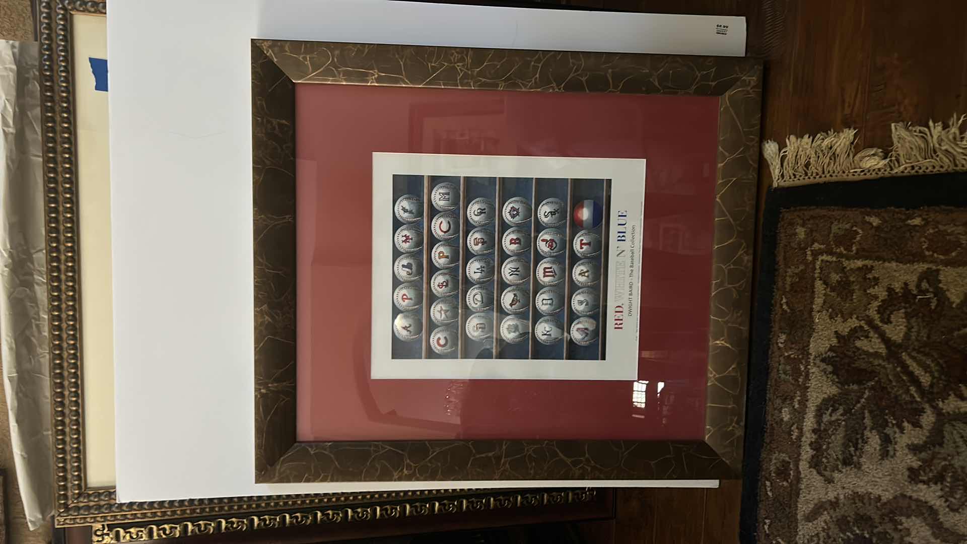 Photo 1 of BASEBALL RED WHITE N BLUE DWIGHT BAIRD FRAMED ART 27 1/2” x 32”