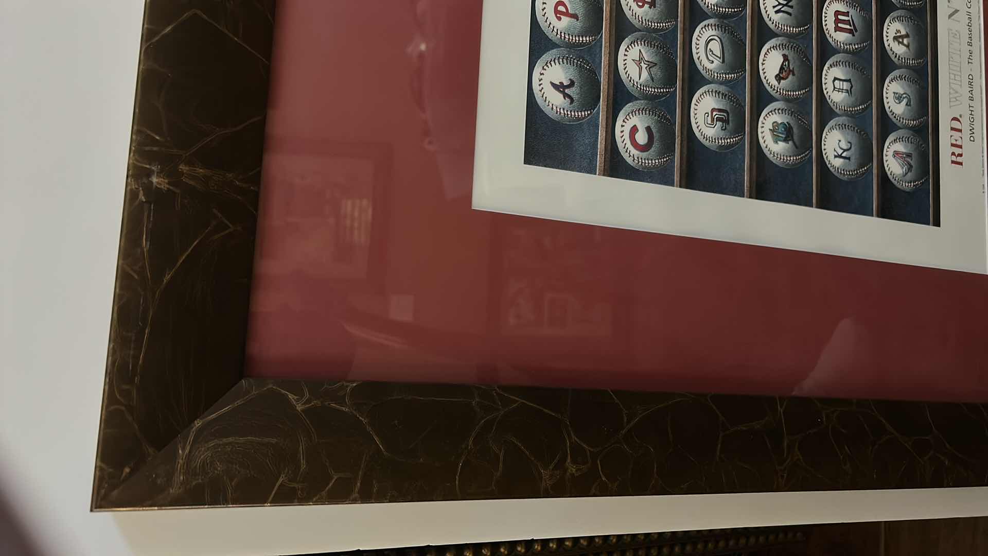 Photo 1 of BASEBALL RED WHITE N BLUE DWIGHT BAIRD FRAMED ART 27 1/2” x 32”