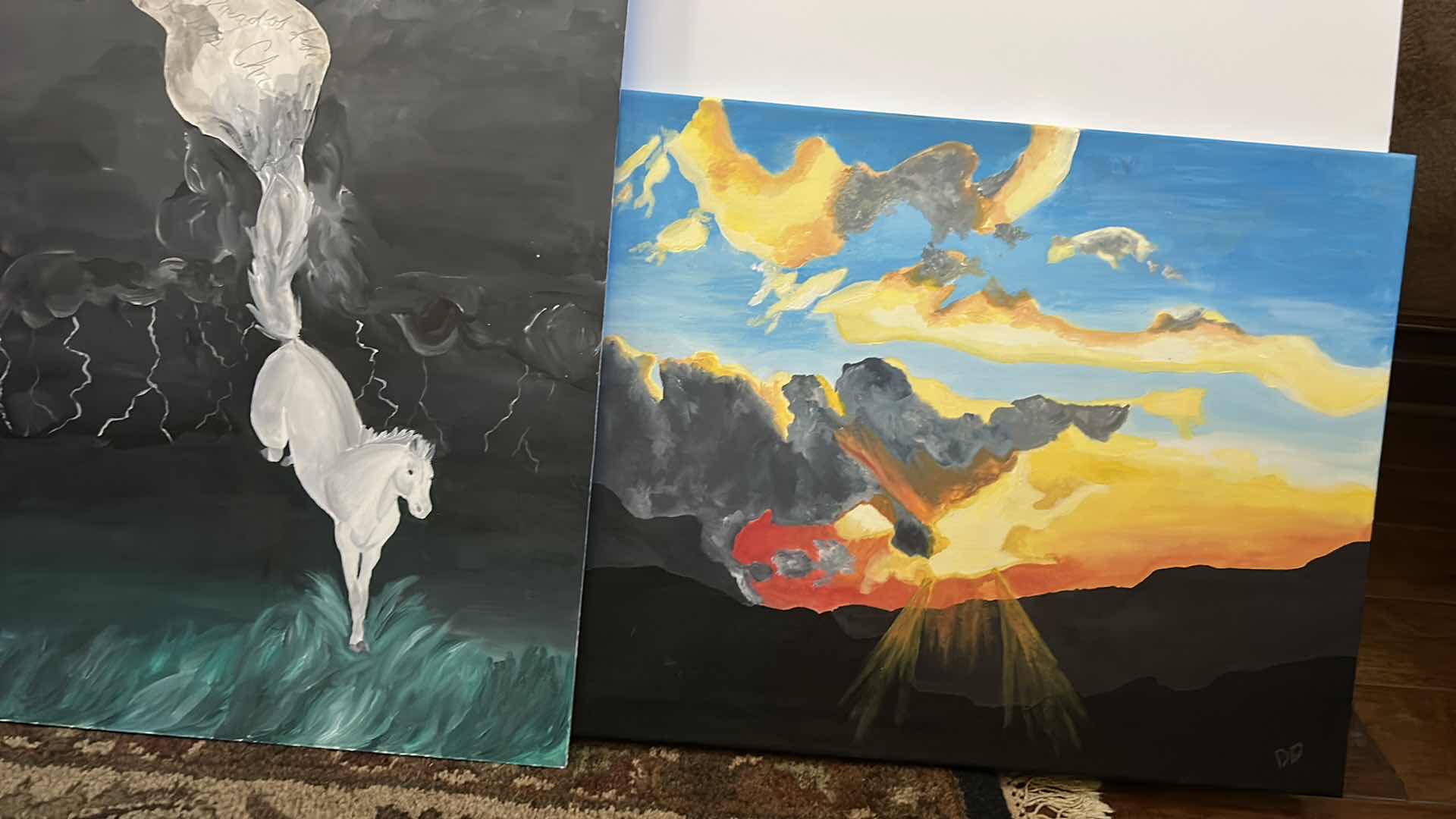 Photo 1 of 2 - ORIGINAL PAINT ON CANVAS UNFRAMED ARTWORK. LARGEST  17” x H28 1/2”.