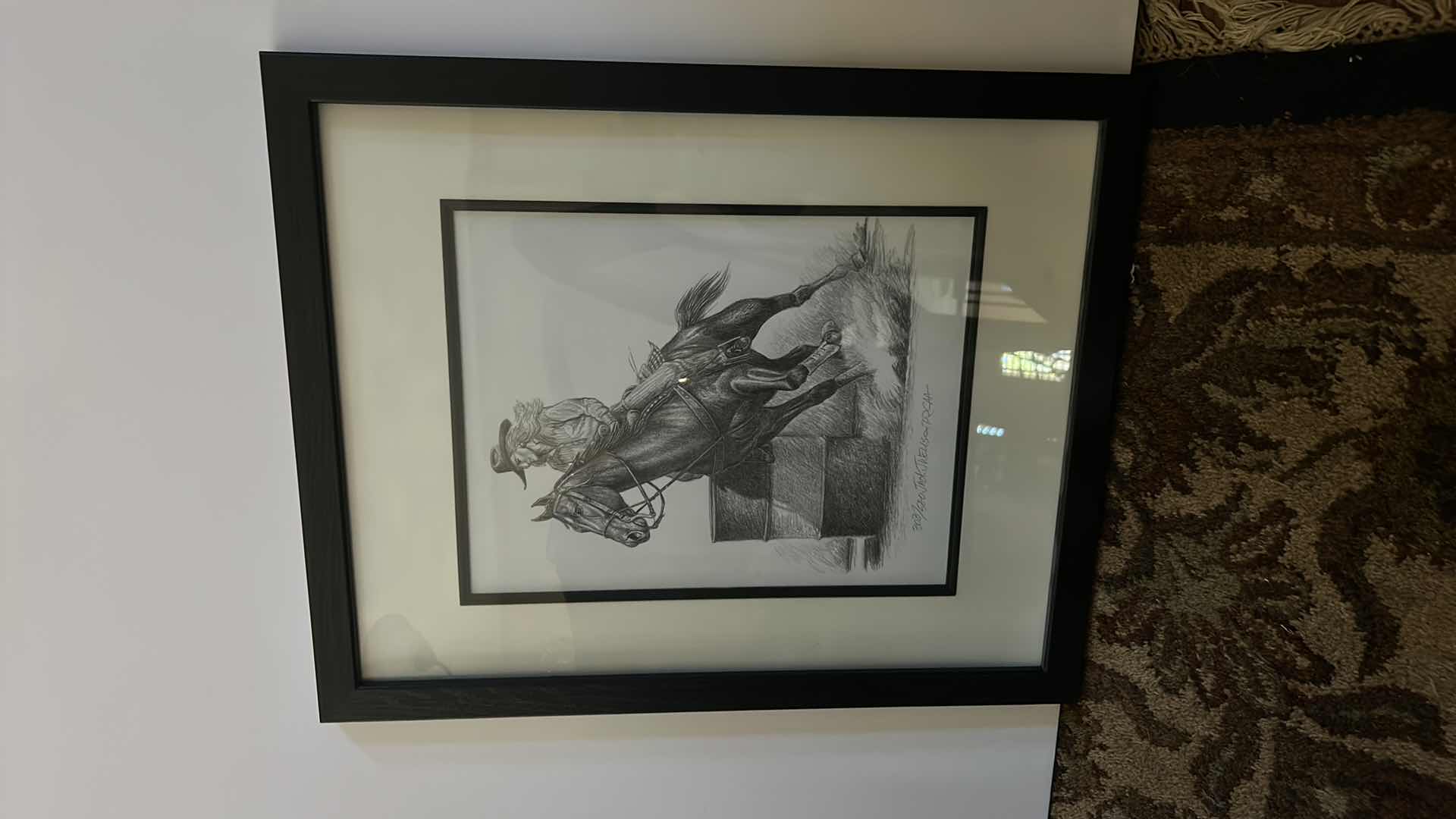Photo 1 of BLACK AND WHITE PENCIL SKETCH SIGNED AND NUMBERED “BARREL RIDING” 17 1/2” x 22 1/2”