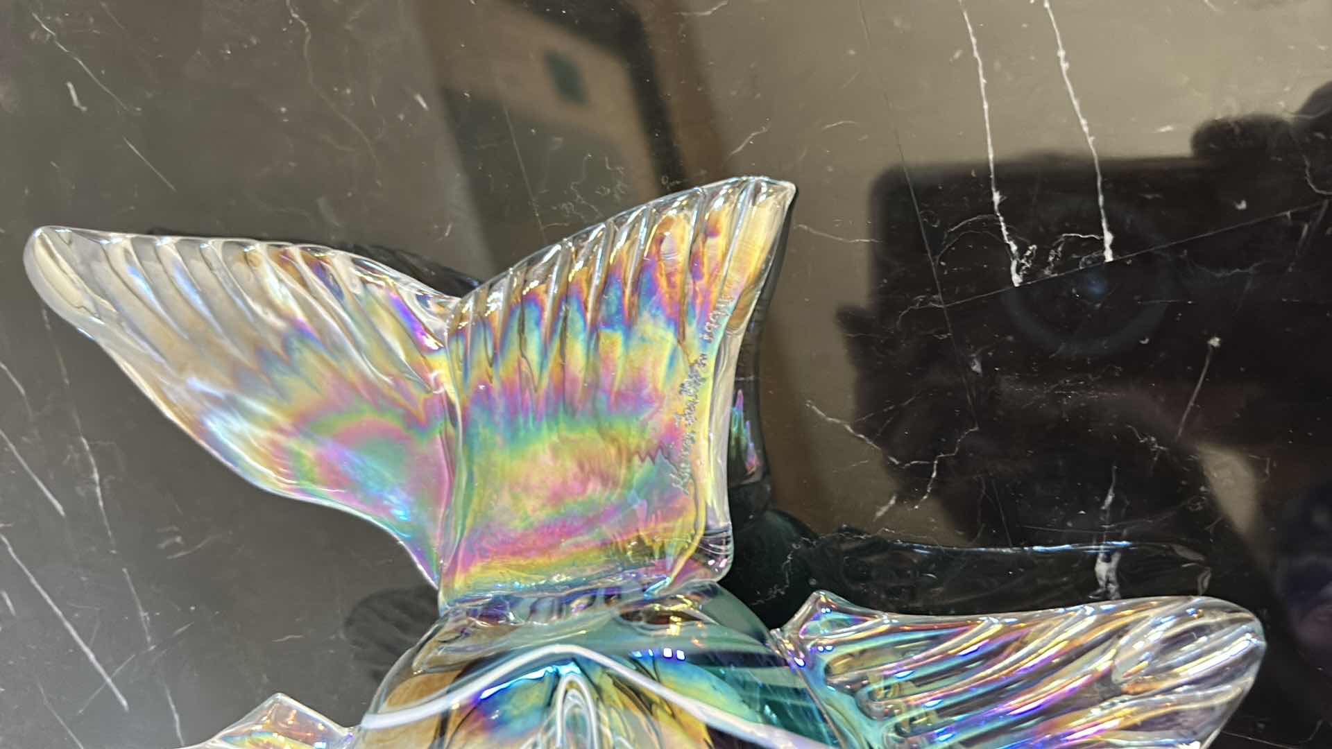 Photo 1 of HOME DECOR - HAND BLOWN GLASS IRIDESCENT FISH FIGURINE, SIGNED KEVIN FULTON, H10.5"