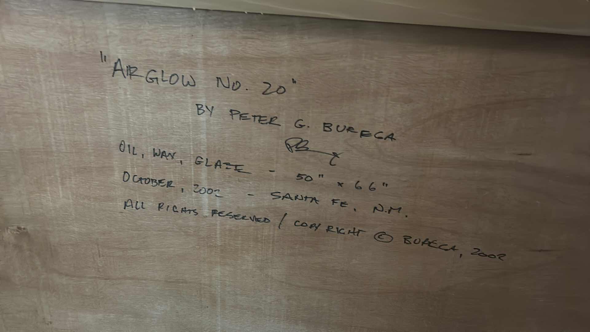 Photo 1 of OIL WAX AND GLAZEPETER "AIR GLOW" NUMBER 20 BY PETER BUREGA, October 2002 Santa Fe, New Mexico 50“ x H66“