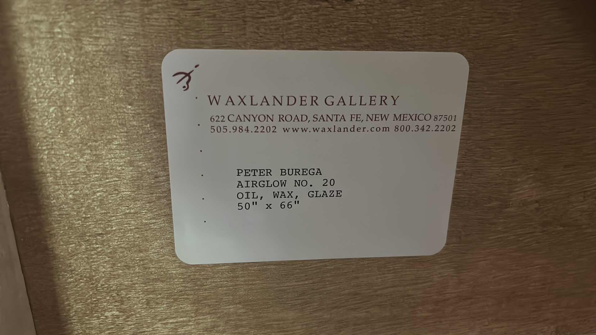 Photo 1 of OIL WAX AND GLAZEPETER "AIR GLOW" NUMBER 20 BY PETER BUREGA, October 2002 Santa Fe, New Mexico 50“ x H66“