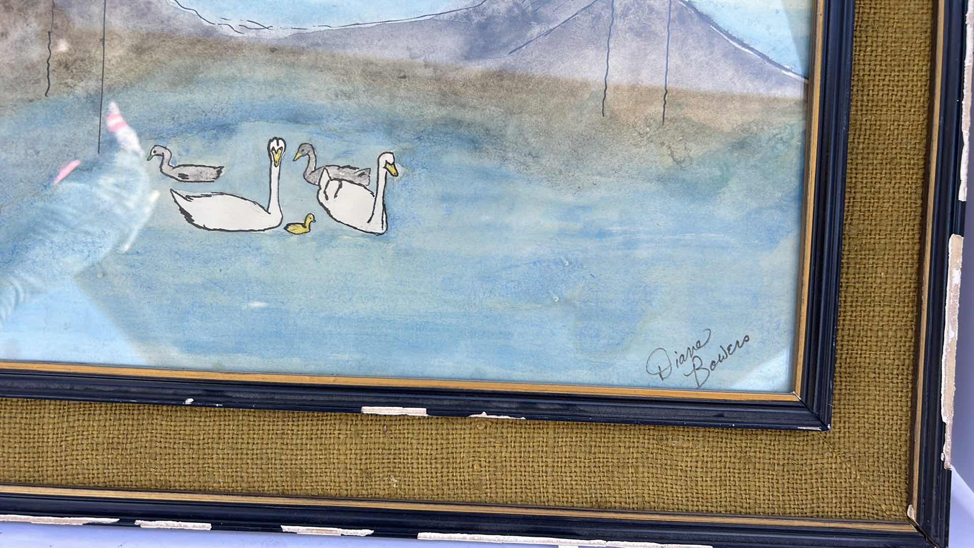 Photo 3 of SIGNED WATER COLOR “SWANS” FRAMED ARTWORK 23” x 17 1/2” 