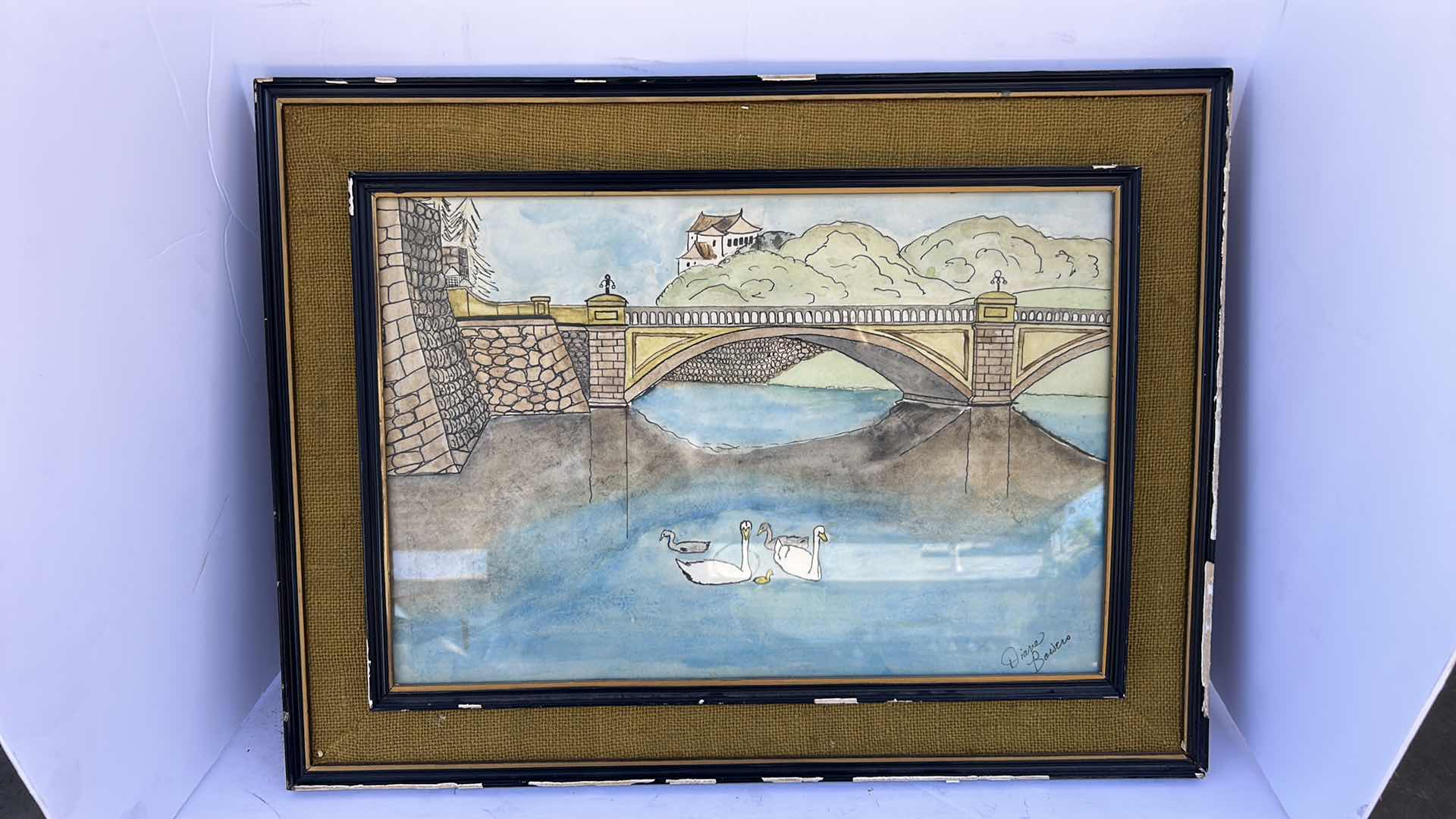 Photo 5 of SIGNED WATER COLOR “SWANS” FRAMED ARTWORK 23” x 17 1/2” 