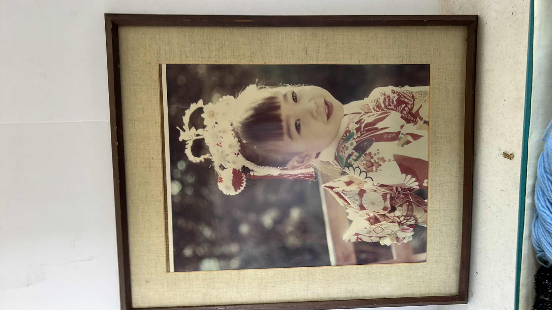 Photo 1 of YOUNG JAPANESE GIRL PHOTO AND BOX WITH YARN AND JAPANESE TOP (FRAMED PHOTO ARTWORK 141/2” x 18”)