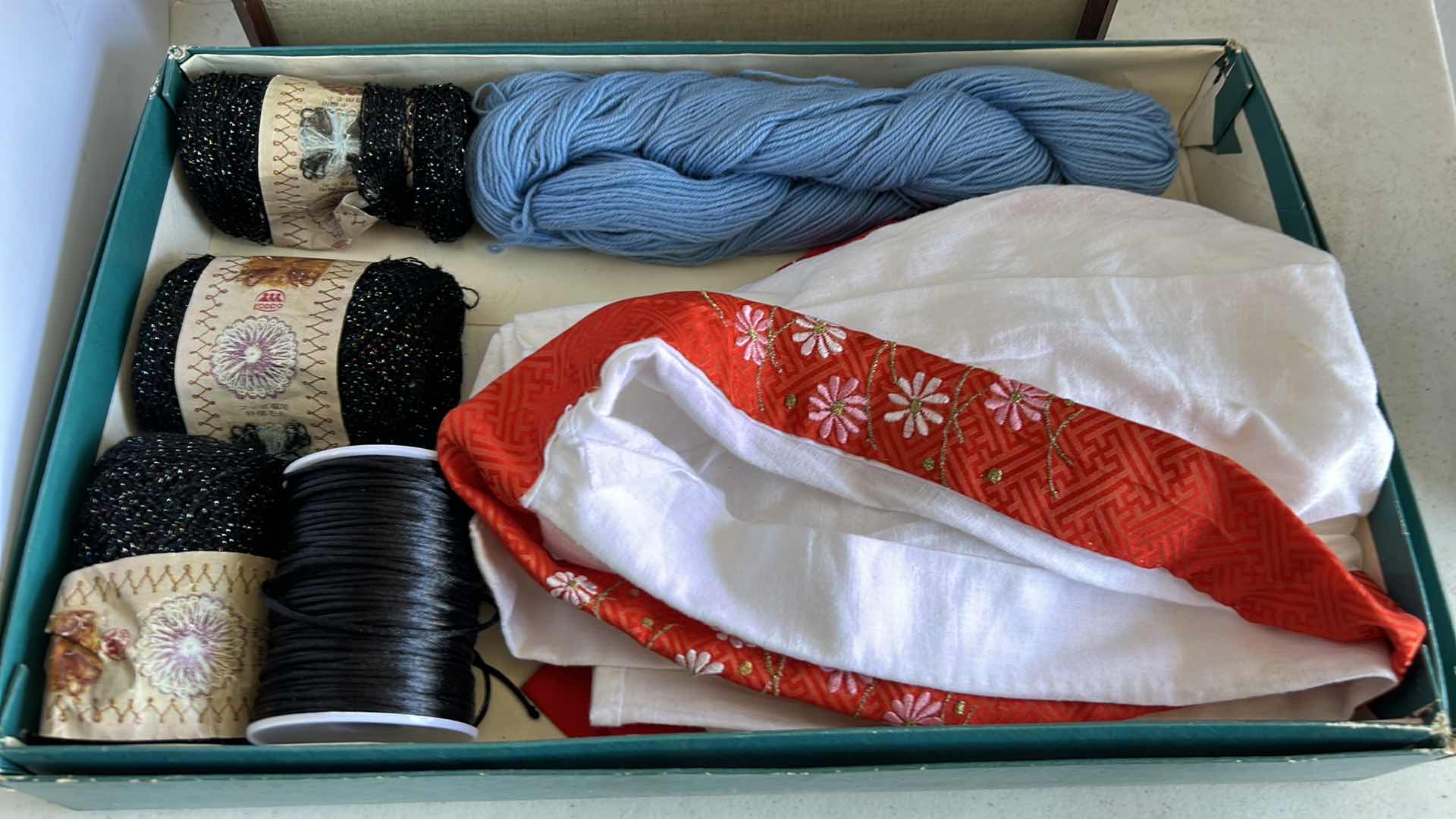 Photo 1 of YOUNG JAPANESE GIRL PHOTO AND BOX WITH YARN AND JAPANESE TOP (FRAMED PHOTO ARTWORK 141/2” x 18”)
