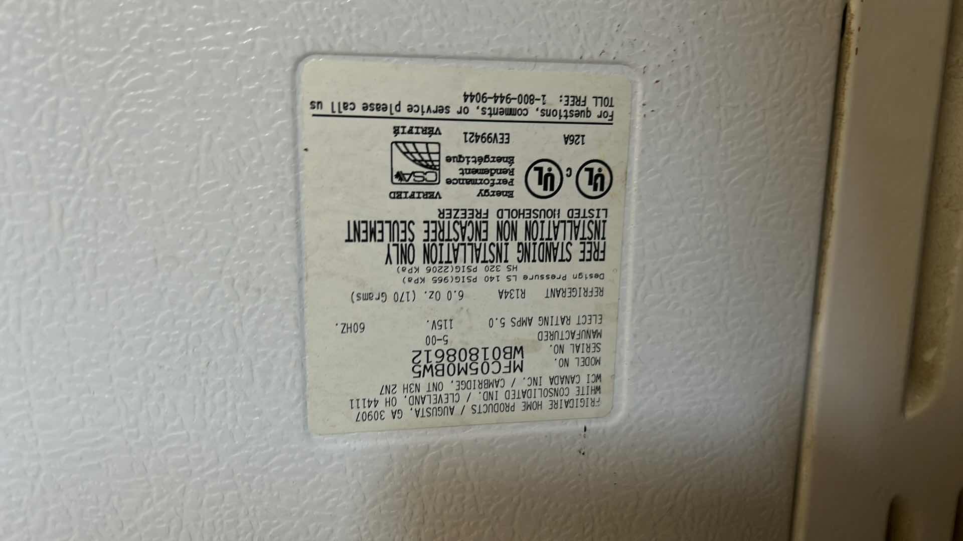 Photo 1 of FRIDGIDAIRE FREEZER