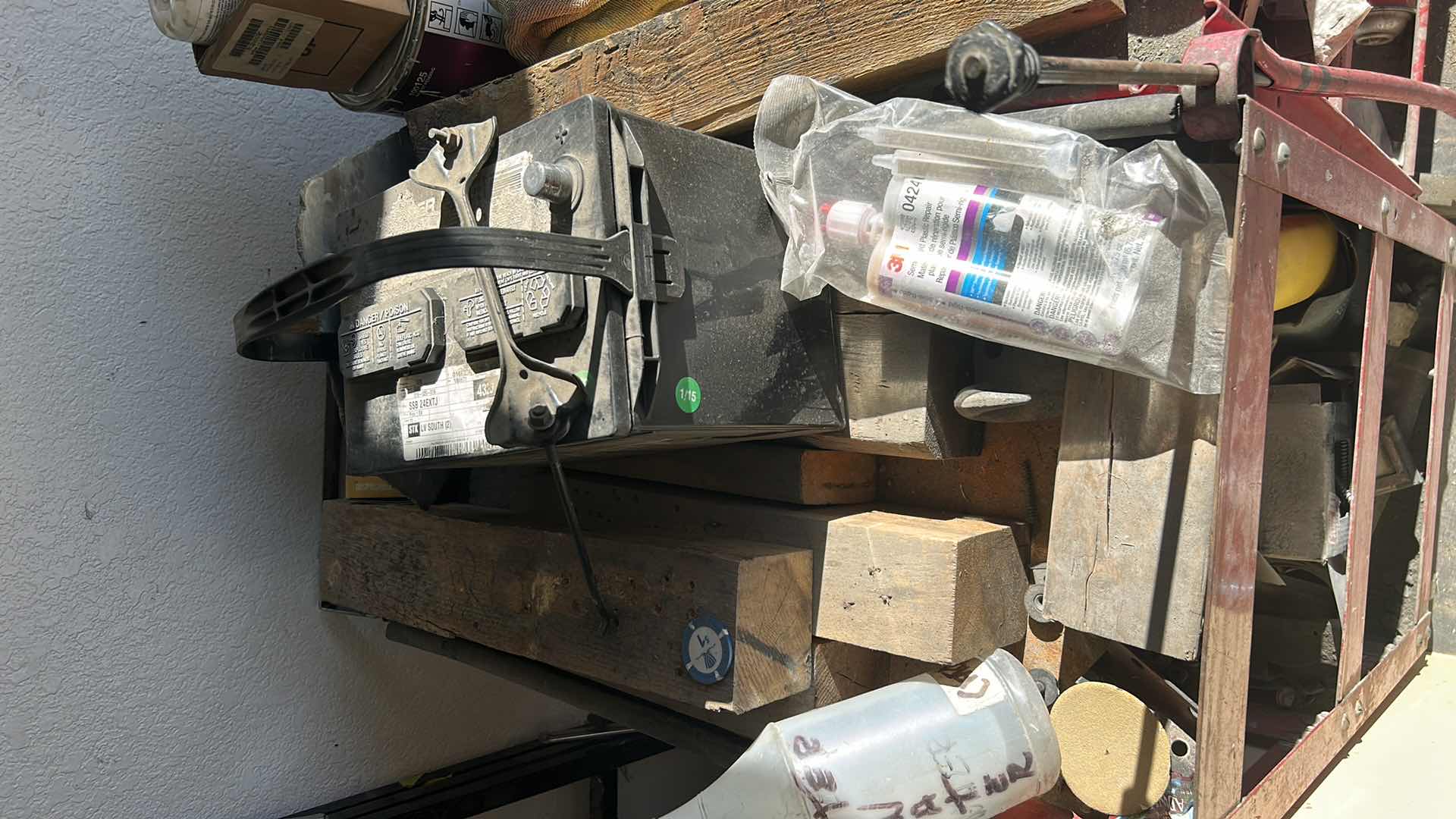 Photo 1 of HEAVY LARGE METAL ROLLING SHELVES WITH CONTENTS TOOLS AND PARTS 