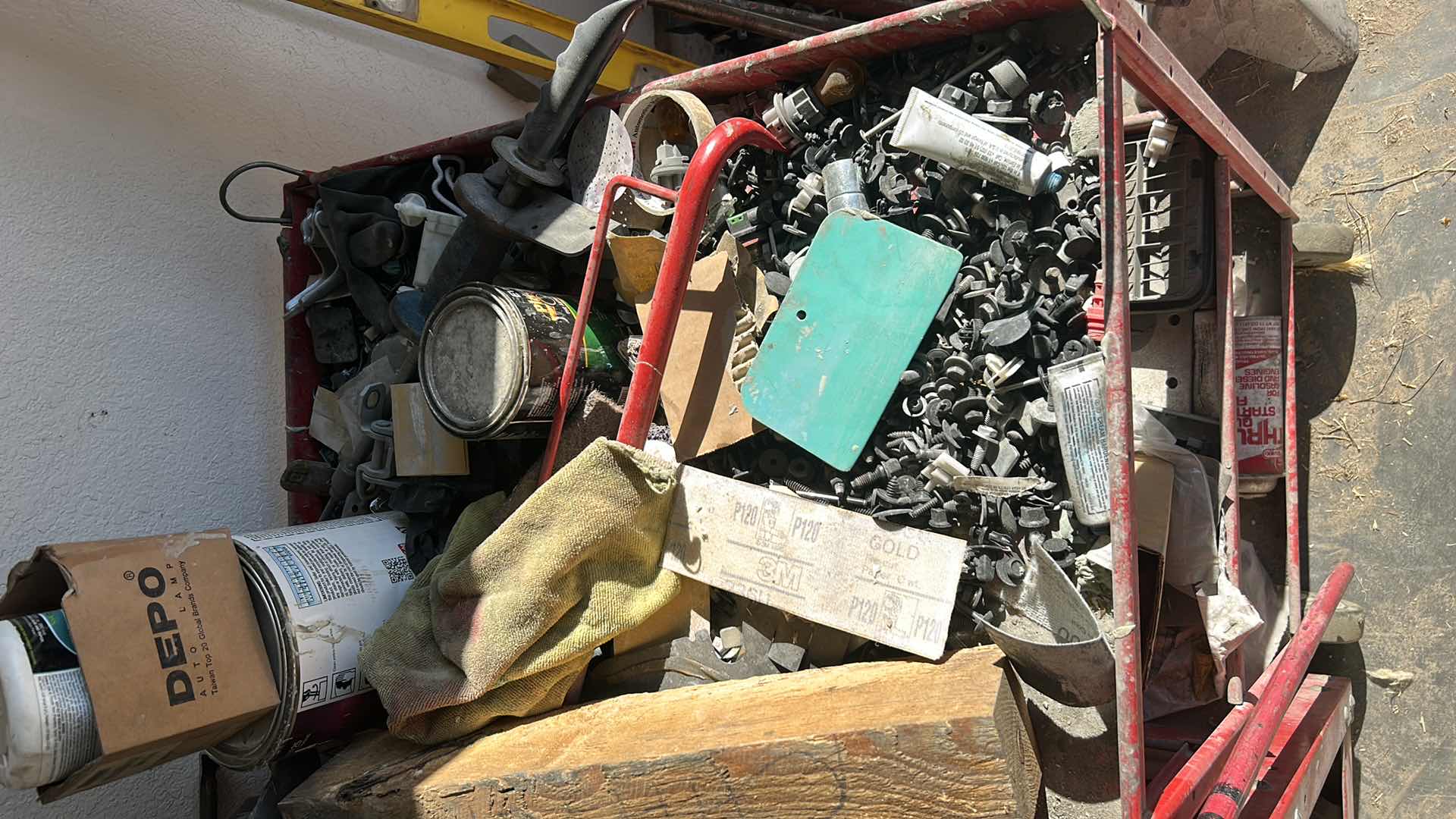 Photo 1 of HEAVY LARGE METAL ROLLING SHELVES WITH CONTENTS TOOLS AND PARTS 