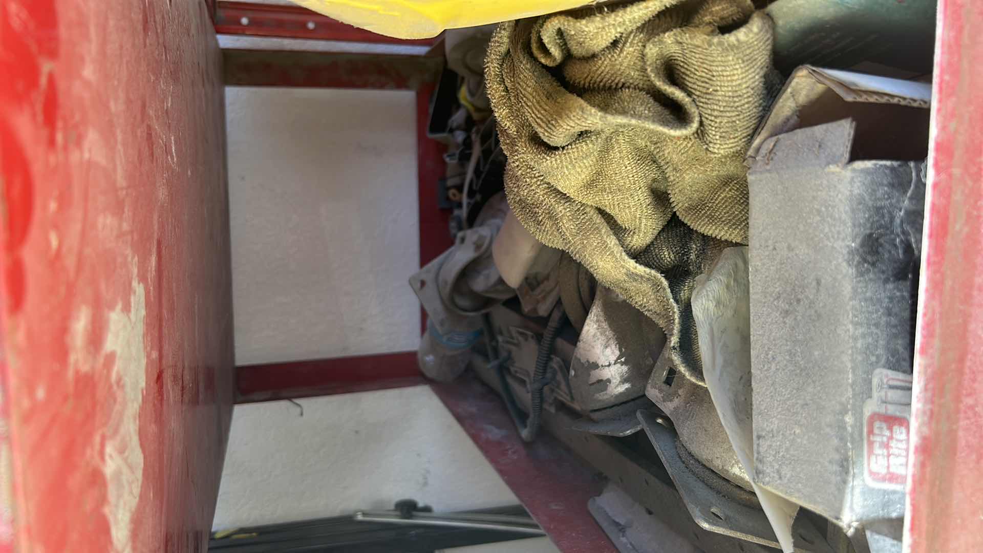 Photo 1 of HEAVY LARGE METAL ROLLING SHELVES WITH CONTENTS TOOLS AND PARTS 