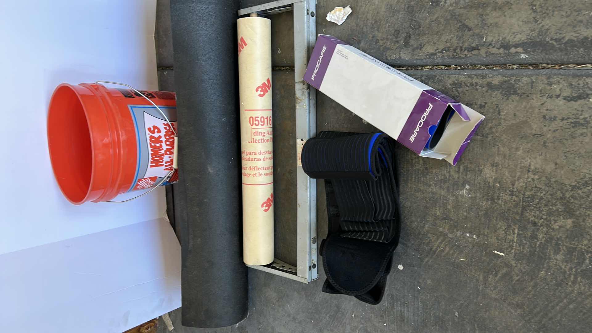 Photo 1 of CAR MATERIAL, WELDER DEFLECTOR PAPER AND BUCKET AND BACK BRACES