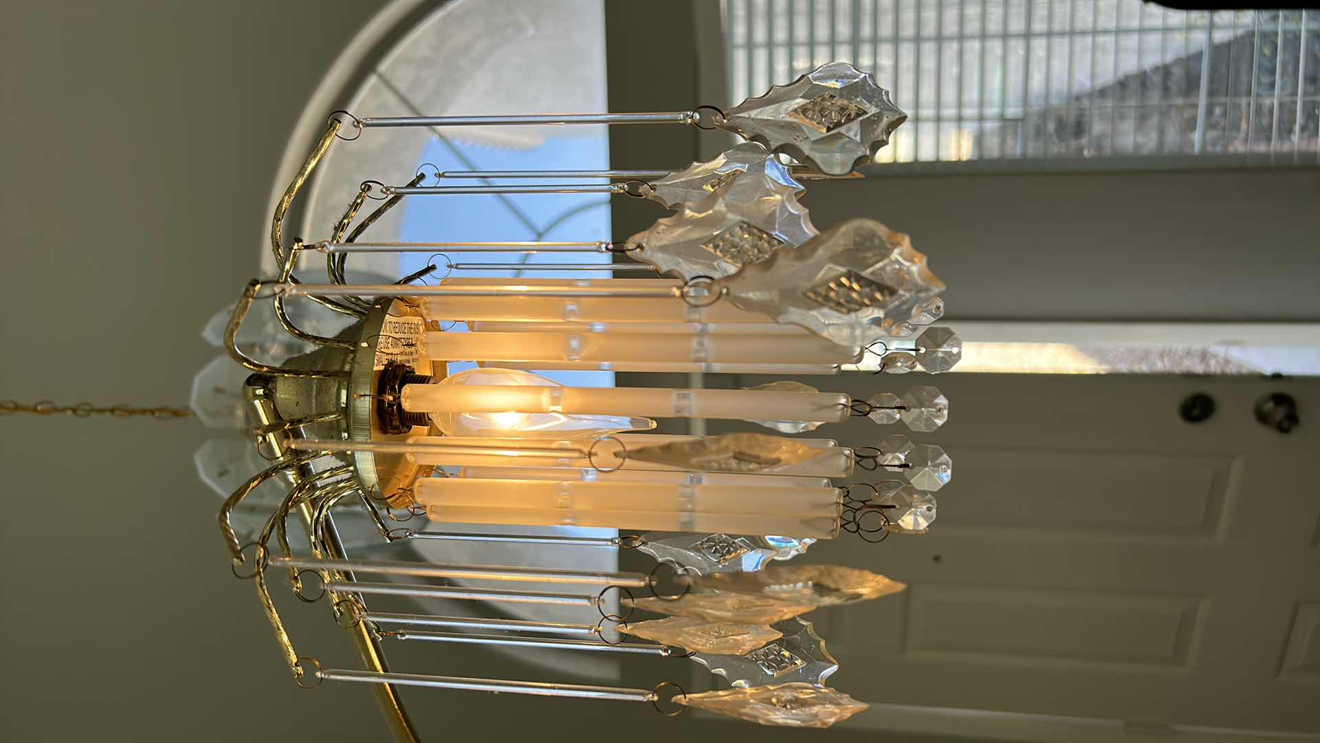 Photo 1 of 7’ BRASS, CRYSTAL AND GLASS MULTI BULB FLOOR LAMP