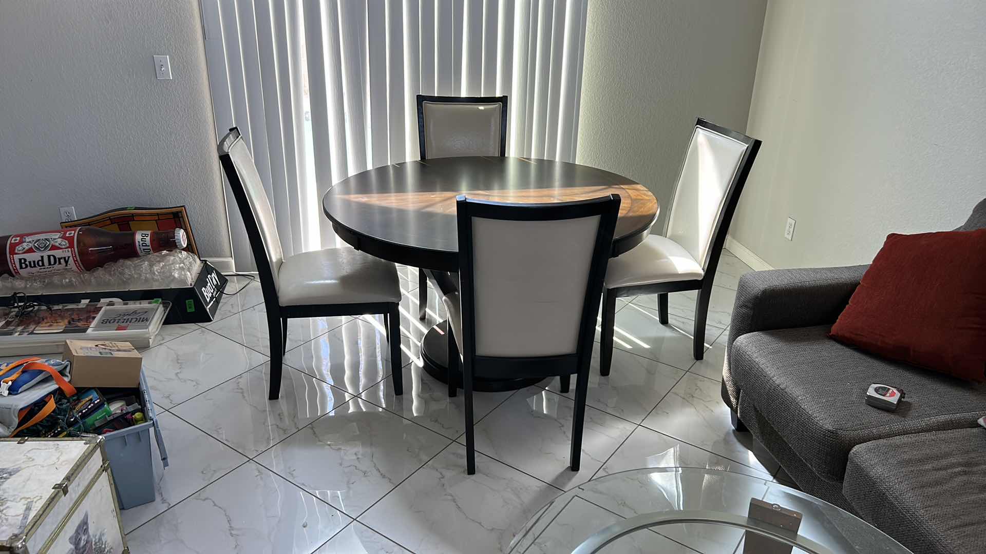 Photo 1 of ROUND WOOD TABLE WITH 4 CHAIRS 53” x 30”