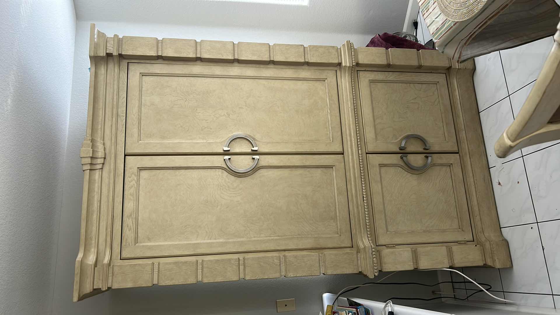 Photo 1 of WOOD ENTERTAINMENT CENTER IN HONEY SHADE  49” x 23” x 7’ WITH CONTENTS INSIDE