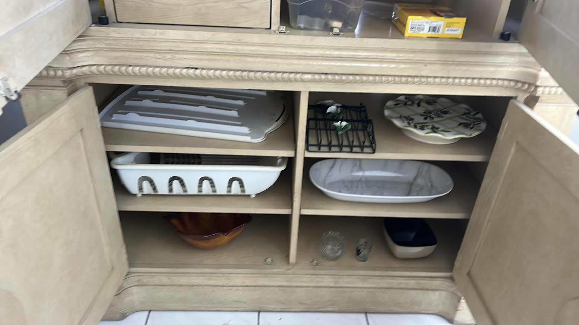 Photo 1 of WOOD ENTERTAINMENT CENTER IN HONEY SHADE  49” x 23” x 7’ WITH CONTENTS INSIDE