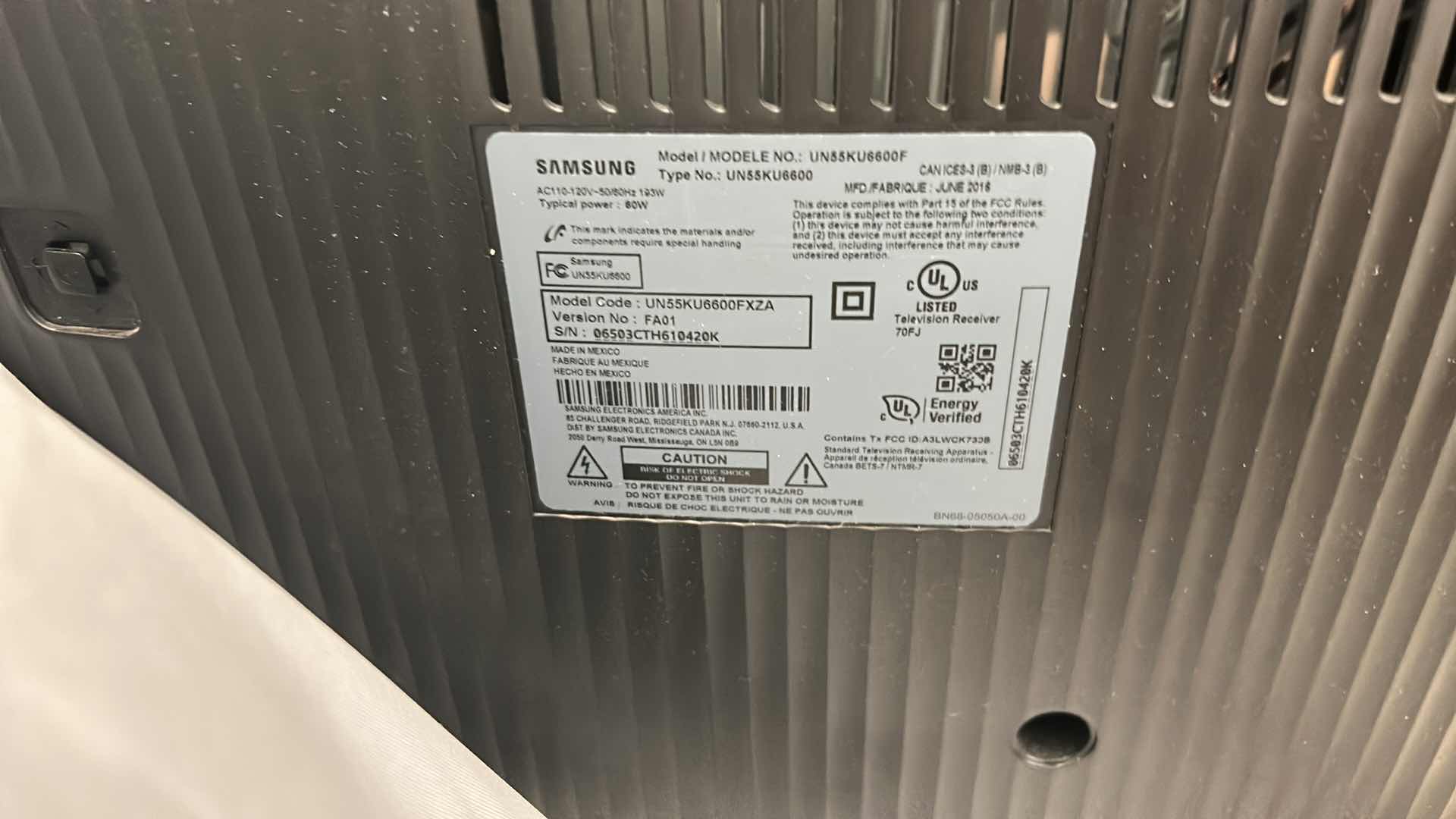 Photo 1 of 55” SAMSUNG TV with CORD AND REMOTE