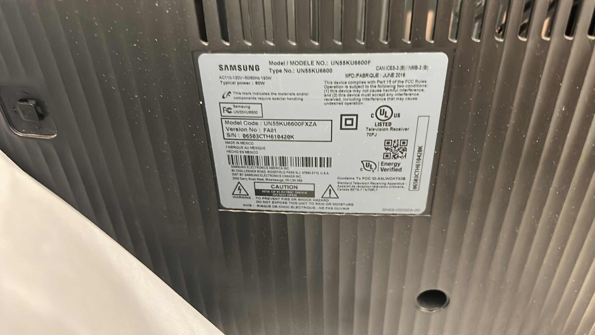 Photo 1 of 55” SAMSUNG TV with CORD AND REMOTE