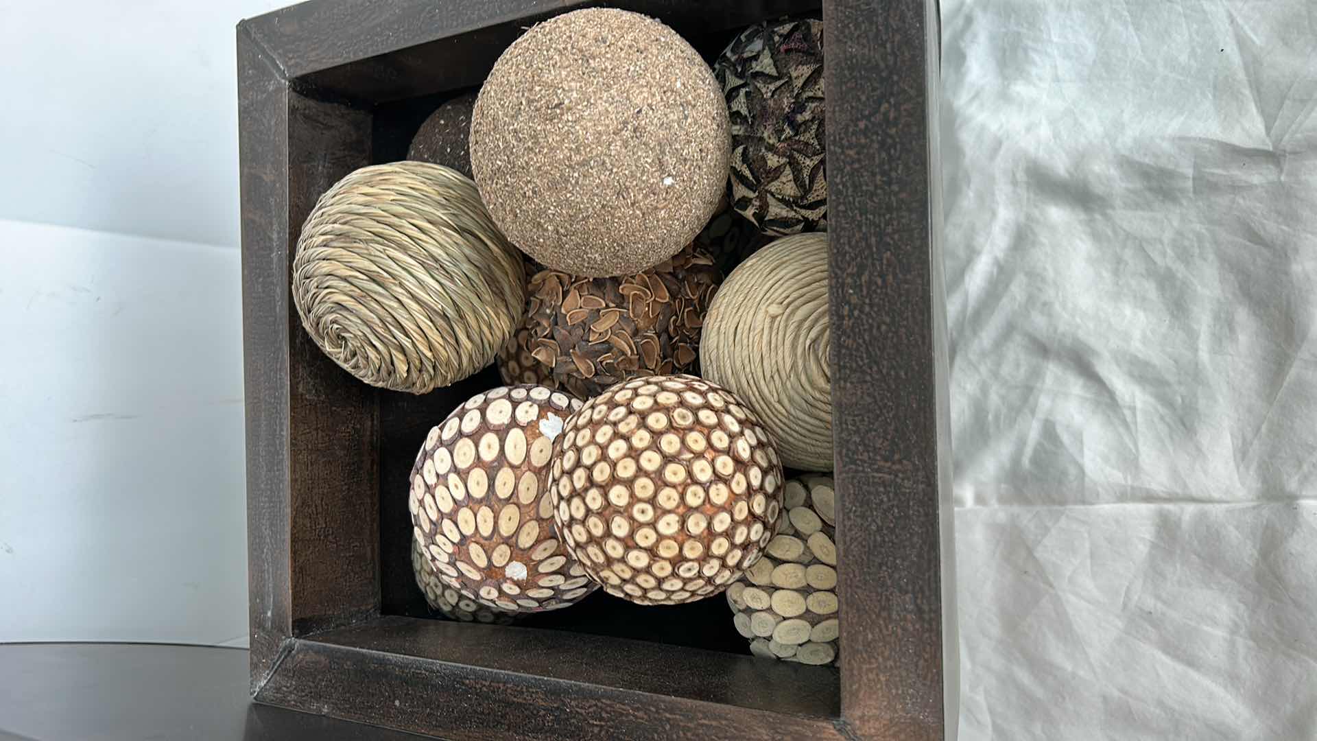 Photo 1 of HOME DECOR - TWO TIN BLOWN PLANTERS AND ASSORTMENT BALLS TALLEST IS 16” x 15”