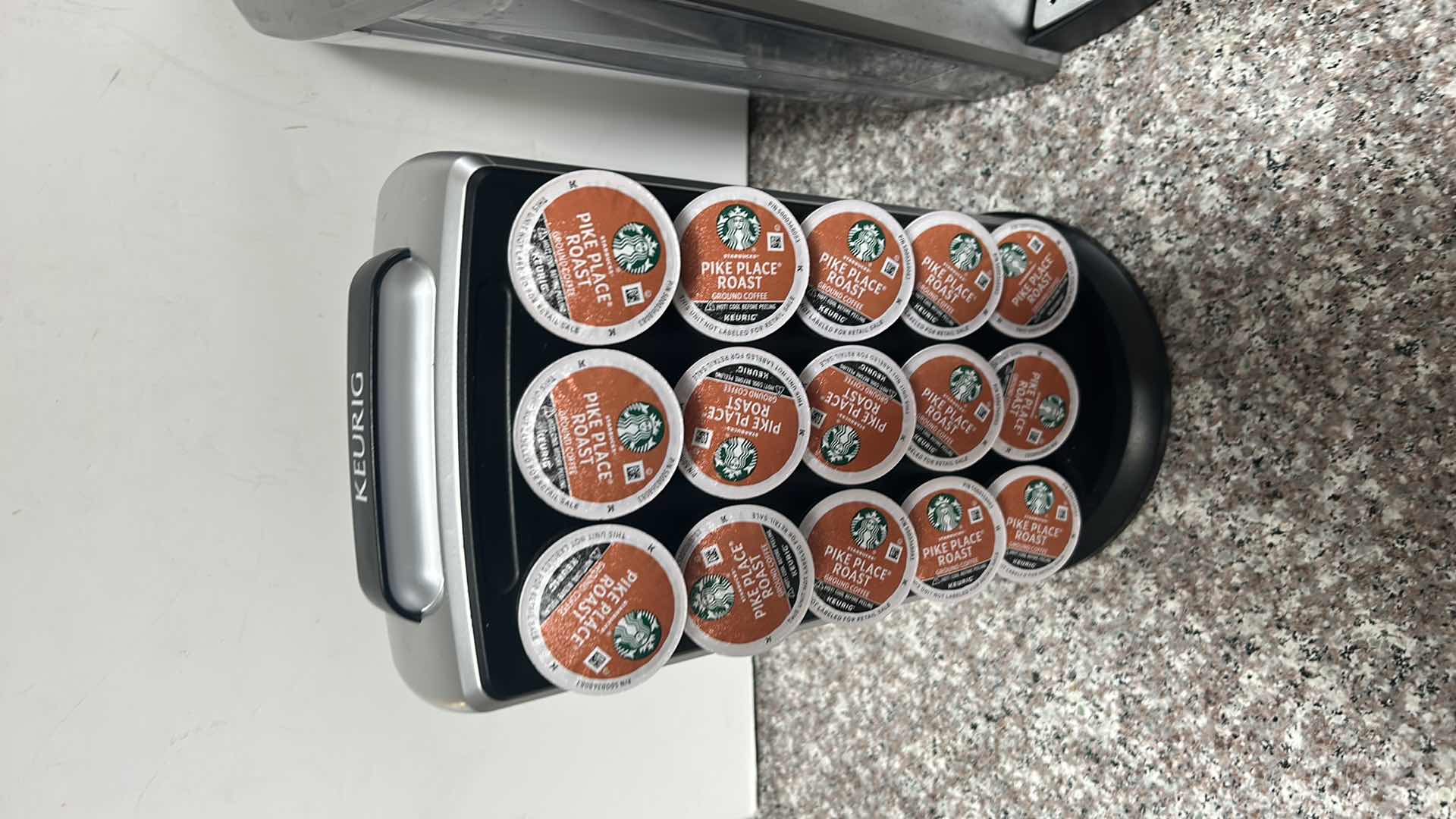 Photo 1 of KEURIG COFFEE MAKER AND POD HOLDER WITH PIKES ROAST PODS