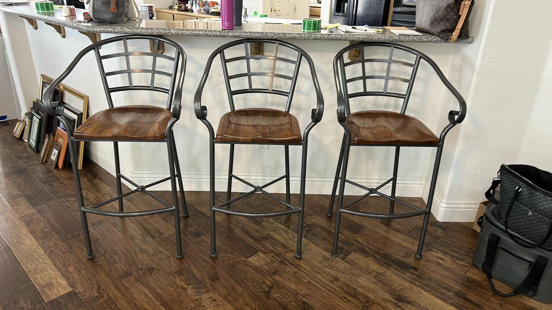Photo 1 of 3 / METAL AND WOOD BAR HEIGHT BARSTOOLS H44”