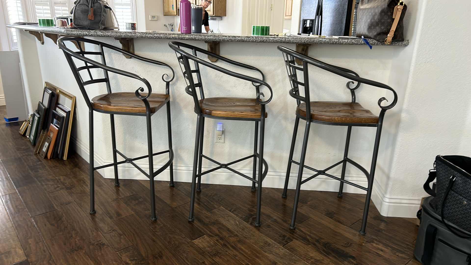 Photo 1 of 3 / METAL AND WOOD BAR HEIGHT BARSTOOLS H44”
