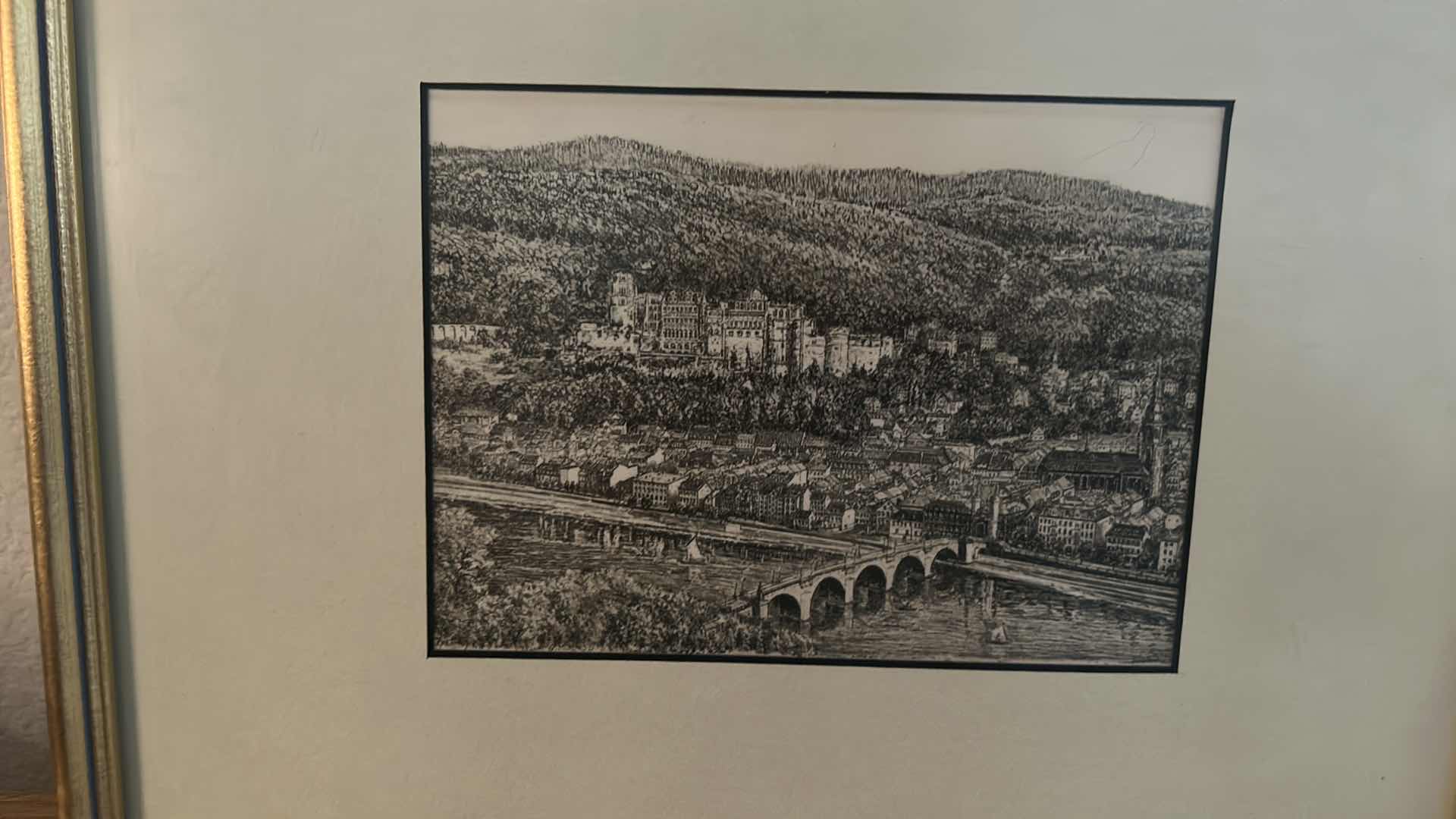 Photo 10 of 3 PC VINTAGE ART COLLECTION SIGNED DATED 1941 PEN AND INK GOLD FRAMED (LARGEST 14 1/4” x 17 1/2”)