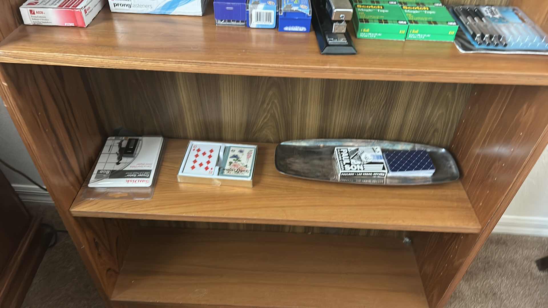 Photo 1 of BOOKSHELVES WITH OFFICE SUPPLIES 30” x 9 1/4” x 70”