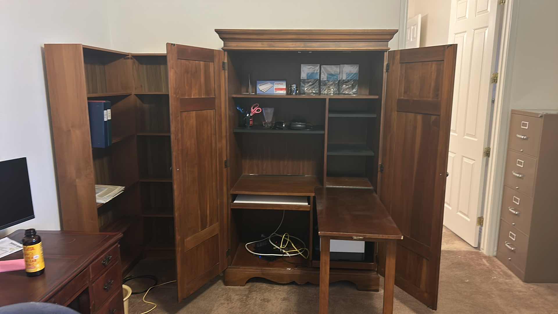 Photo 1 of ARMOIRE WORKSTATION, FOLD OUT DESK  AND PULLOUTS W CONTENTS 44“ x 25 1/2“ H74"