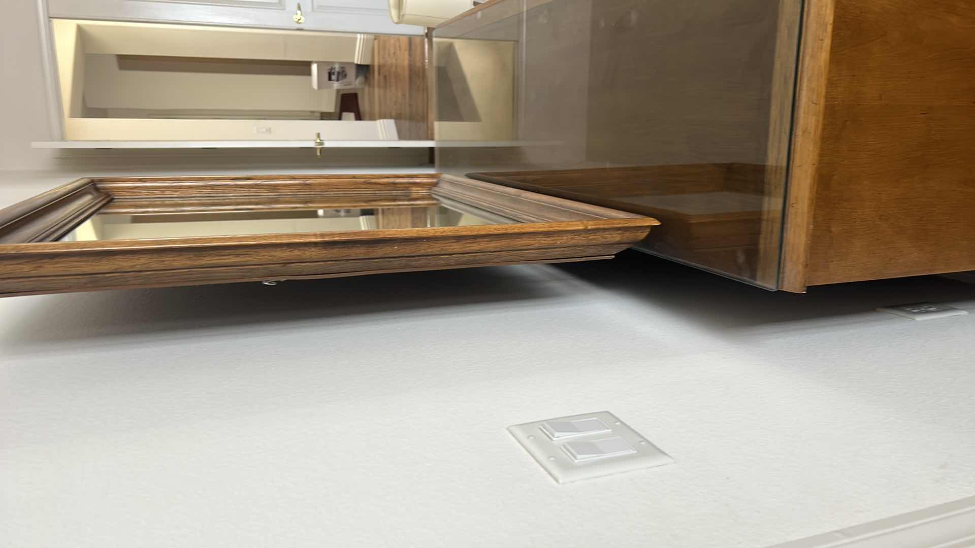 Photo 6 of DRESSER WITH MISSING DRAWER (COULD BE CUSTOMIZED) GLASS TOP AND ATTACHED MIRROR  62.5 x 21” x H 33”