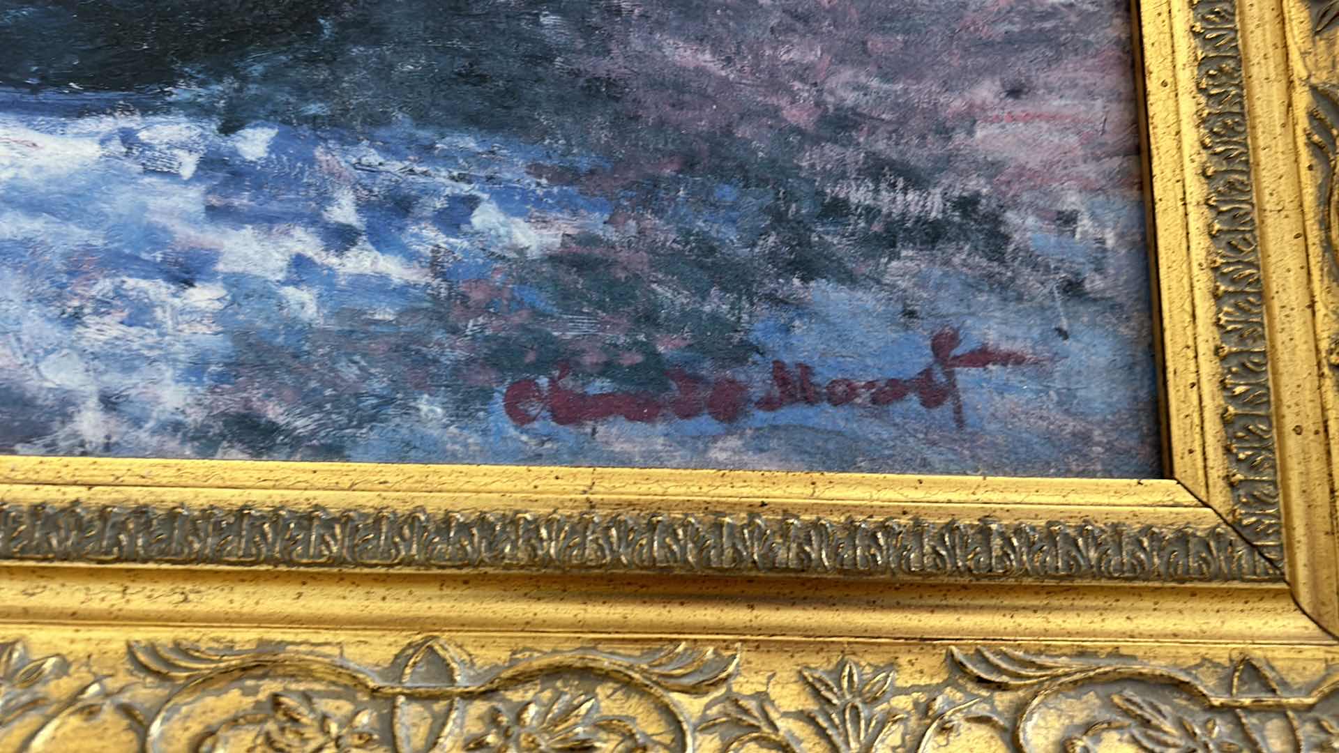 Photo 7 of OIL ON CANVAS 1882 SIGNED CLAUDE MONET ARTWORK ORNATE GOLD FRAMED VASE OF FLOWERS (“WILD MALLOW”) 
29” x 34.5”