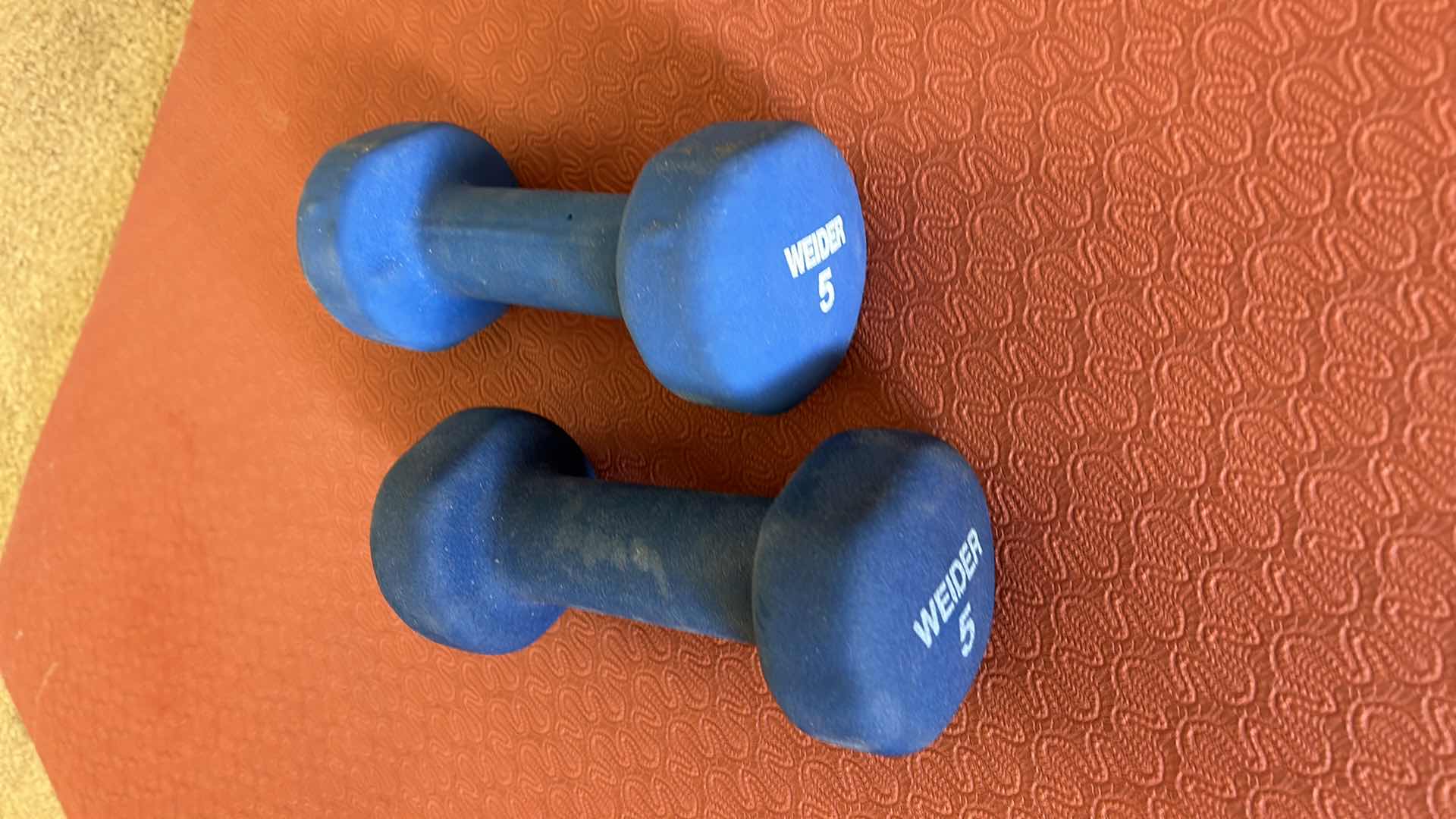 Photo 1 of EXERCISE MAT AND 2 5lb HAND WEIGHTS