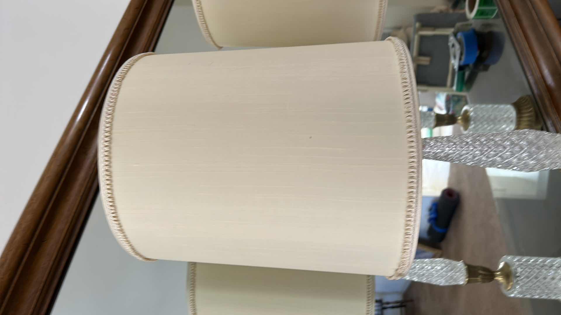 Photo 4 of 2 VINTAGE CRYSTAL LAMPS w LINEN SHADES H29”